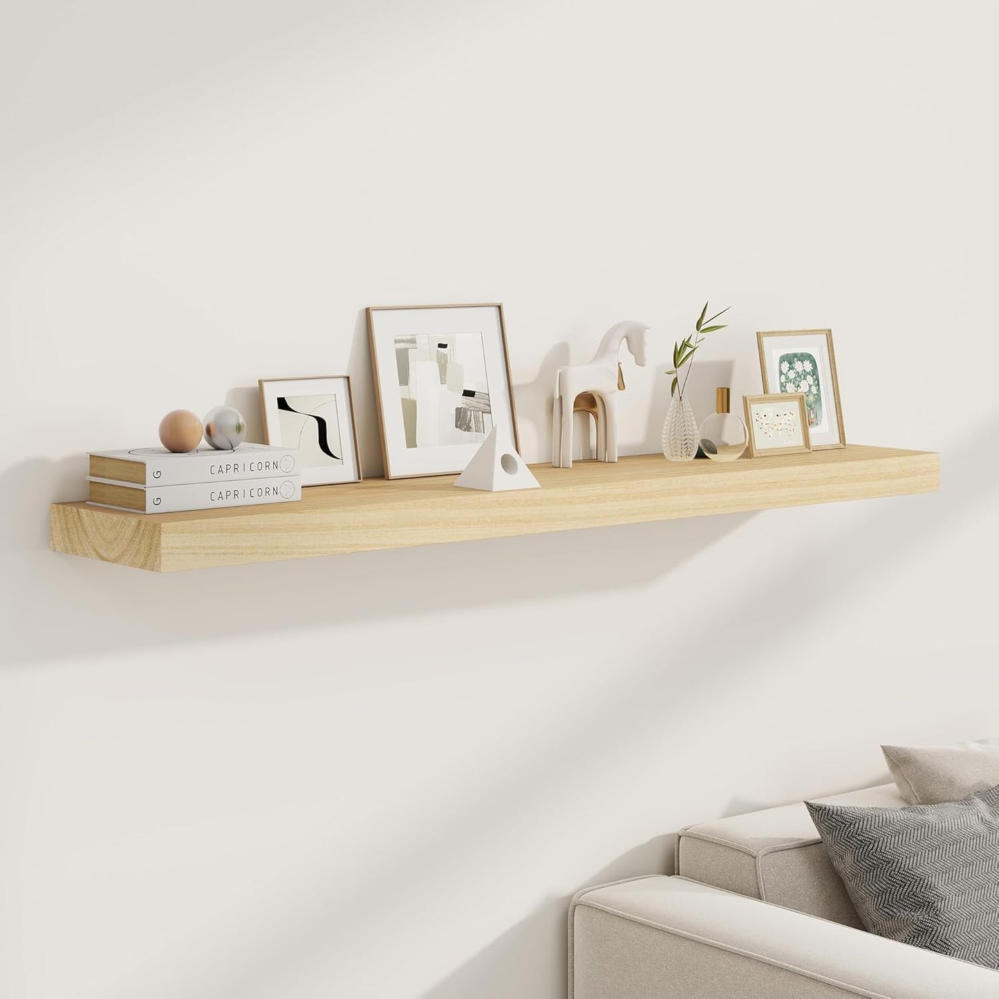 48" Solid Wood Floating Shelves, 9.3 Inch Deep Floating Shelves for Wall, Rustic Wooden Shelves for Wall Decor, Large Fireplace Mantel for Storage, Deep Floating Shelf Set of 1, Burlywood