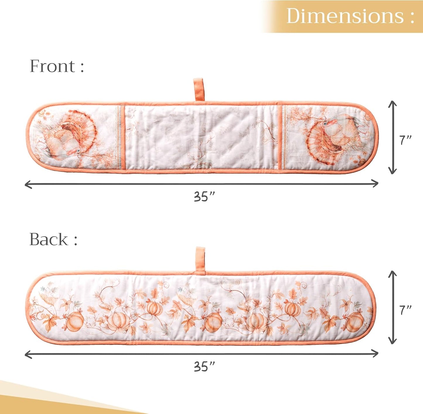 Maison d' Hermine Double Oven Mitts 100% Cotton 7"x35" Double Oven Mitt Heat Resistant BBQ Cooking Gloves with Loop, Baking, Grilling, Home, Kitchen, Handling Hot Pans (Giving Thanks)