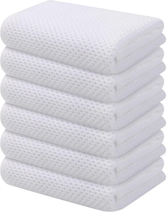 Kitinjoy 100% Cotton Waffle Weave Kitchen Towels, 6-Pack Super Soft and Absorbent Dish Towels for Drying Dishes, Kitchen Hand Towels, 13 in x 28 in, White