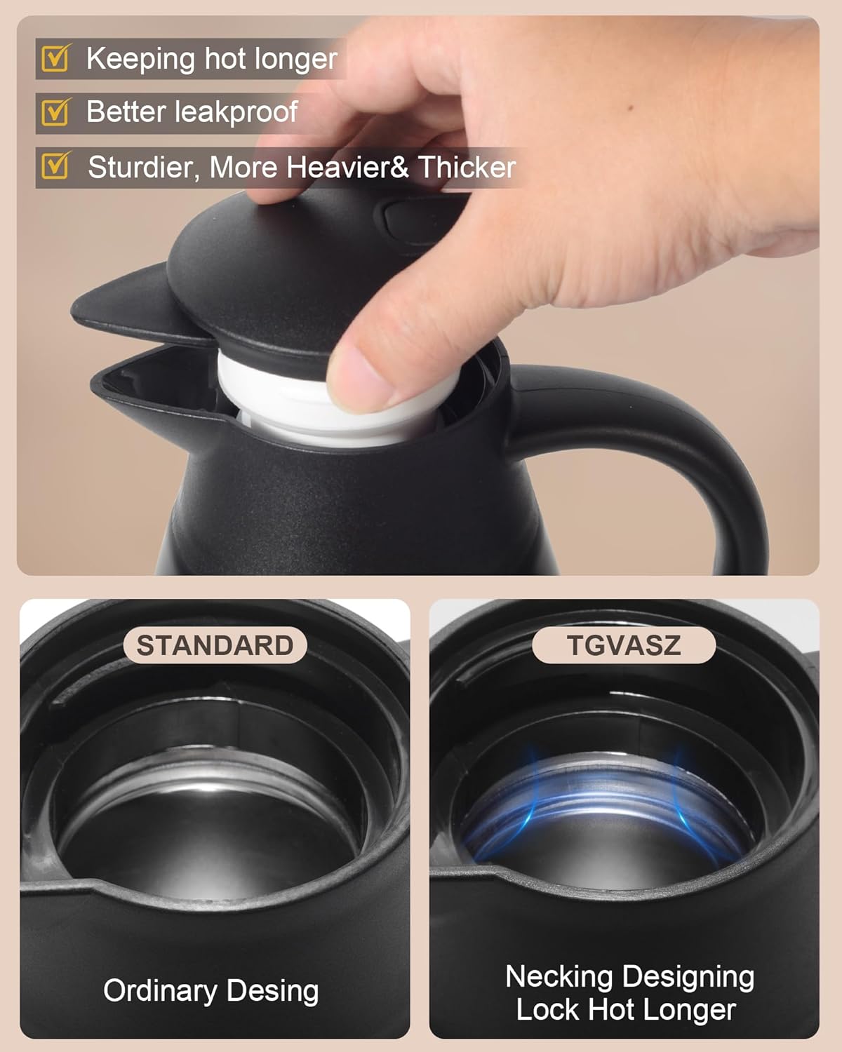 70Oz Thermal Coffee Carafe for keeping hot, Airpot Insulated Carafe Stainless Steel Thermal Pot for Coffee, (black+silver)