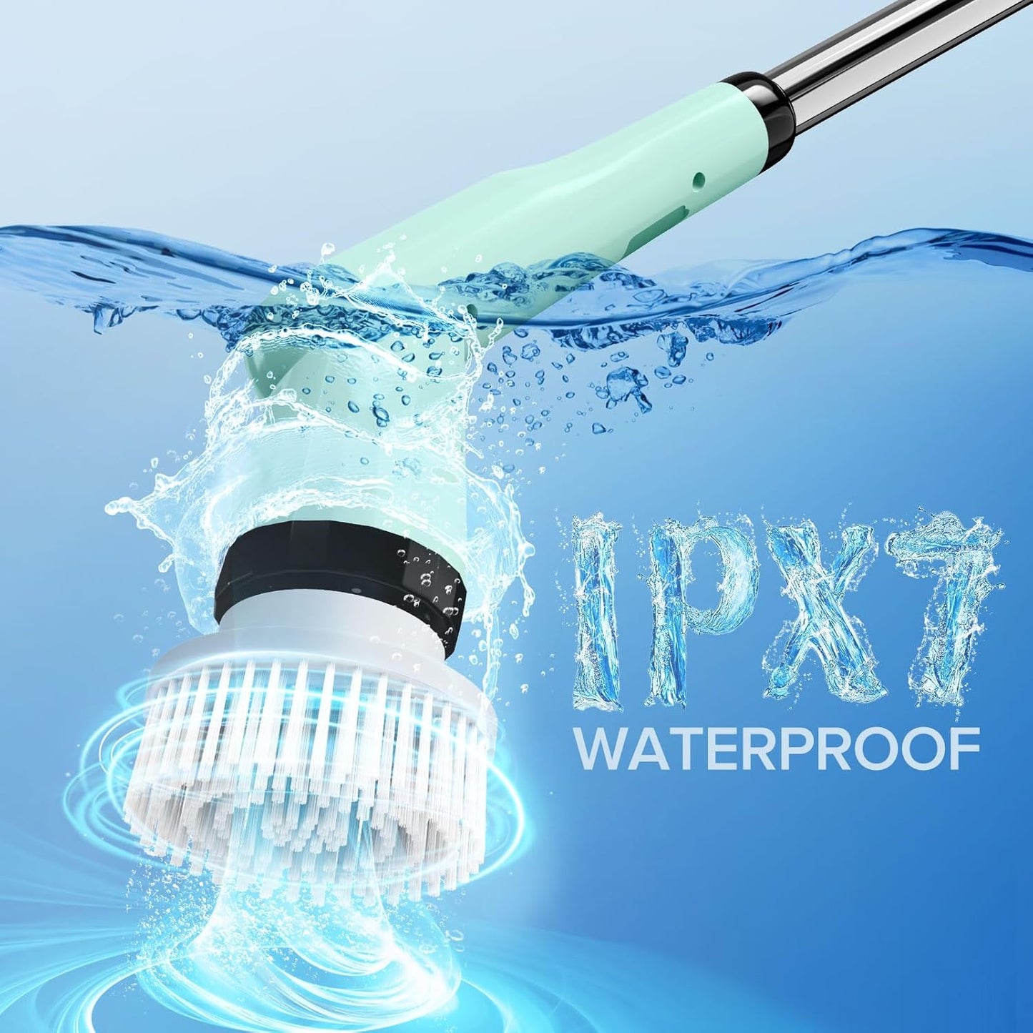 Electric Spin Scrubber, Dreazu IPX7 Bathroom Scrubber with 7 Replaceable Brush Heads & Retractable Handle, 2-Speed Adjustable Spin Scrubber for Bathroom, Bathtub, Kitchen, Tile Floors（Green）