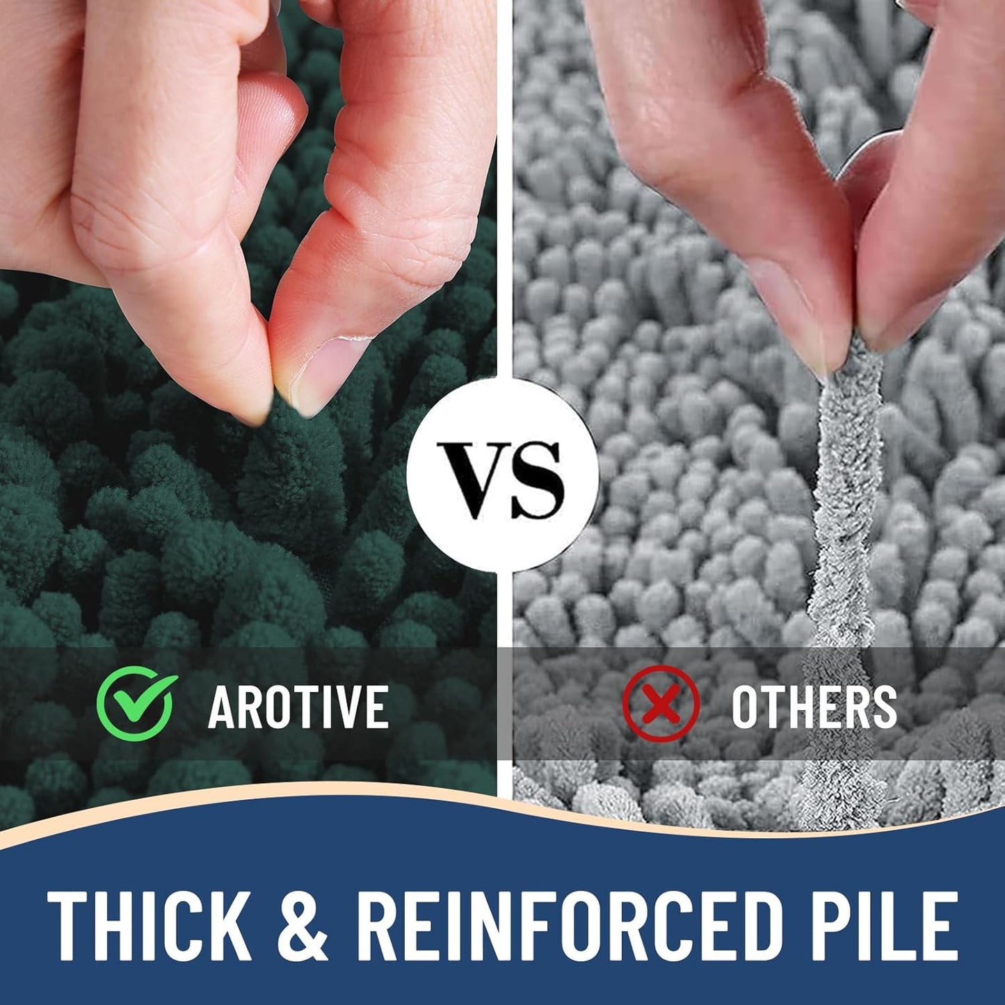 Arotive Luxury Chenille Bathroom Rug Mat, Extra Soft Thick Absorbent Shaggy Bath Rugs, Non-Slip Machine Wash Dry, Plush Bath Mats for Bathroom, Shower and Tub, 45x27, Dark Green