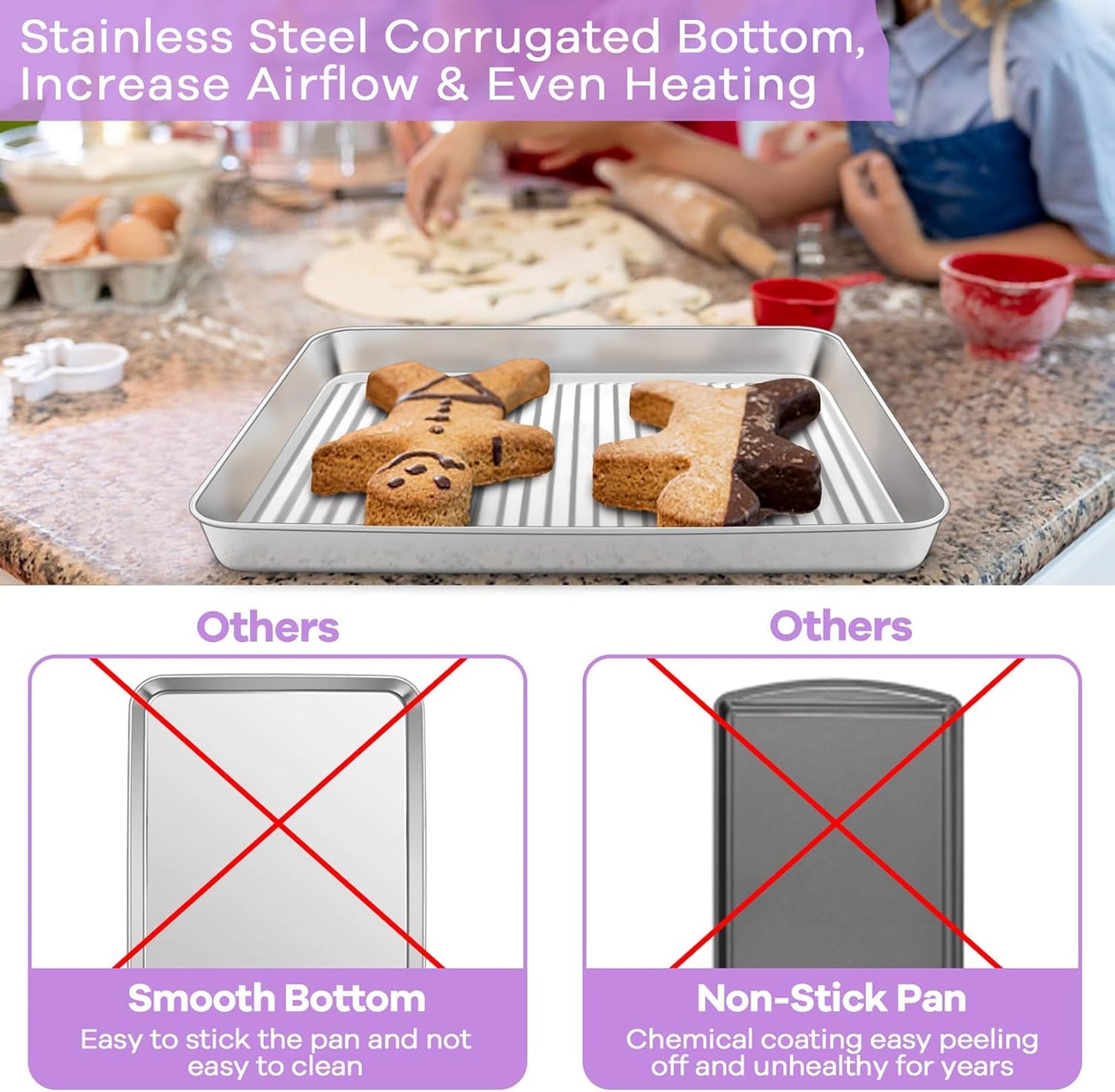P&P CHEF Baking Oven Pan with Wire Rack, Stainless Steel Baking Oven Sheet Tray, Bacon Pan and Cooling Rack for Cooking Roasting Cookie, Dishwasher Safe & Easy Clean, 10.5 x 8 x 1 Inch
