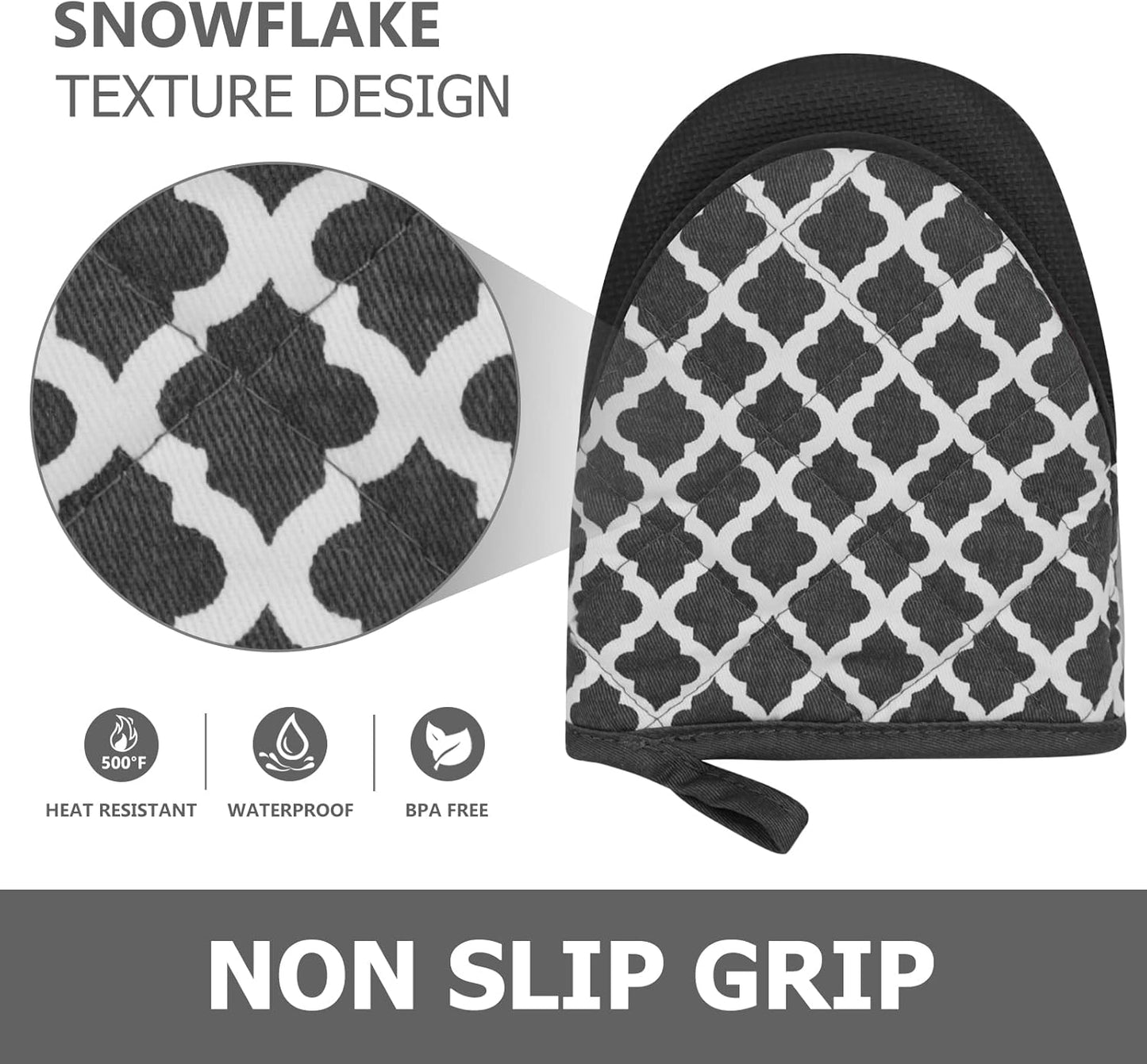 Qulable 1 Pair Short Oven Mitts - Silicone Kitchen Oven Gloves High Heat Resistant 500℉, Mini Oven Mits with Non-Slip Grip Surfaces and Hanging Loop for BBQ, Baking, Cooking and Grilling (Dark Gray)