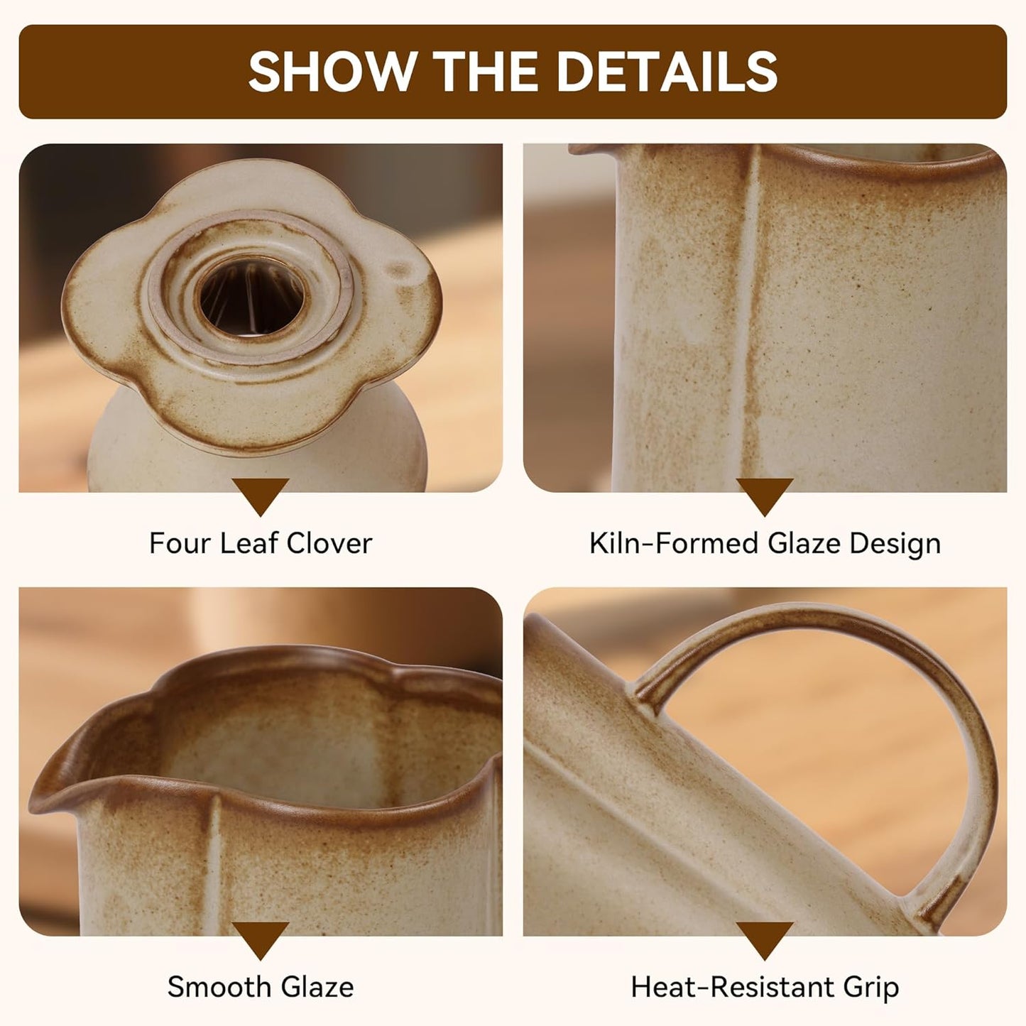 AZYM Pour Over Coffee Maker Set,V60 Coffee Dripper with 20 Count Paper Coffee Filters,Four-Leaf Clover-Shaped Drip Coffee Maker,Vintage Ceramic Carafe,for Home Brewing,Camping,17.5 oz (Yellow)