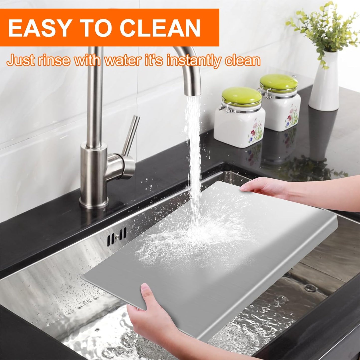 304 Stainless Steel Cutting Board with 2 Pack Non-Slip Mats, Yoposeo Heavy Duty Baking Cutting Chopping Boards for Kitchen, Meat, Fruits, Vegetables, Bread and Baking (15.7" X 11.8"/ 40 X 30cm)