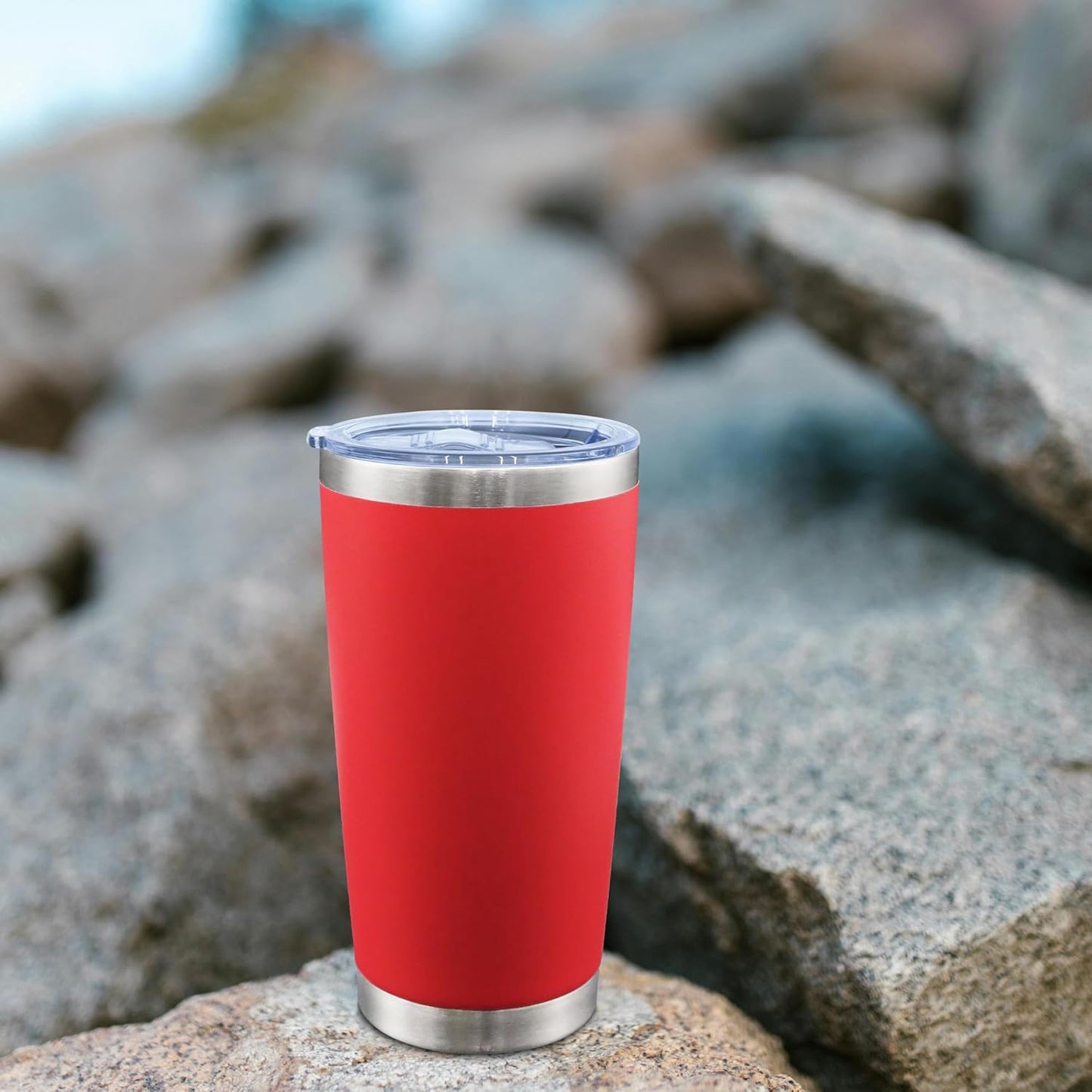 20oz Tumbler Bulk Stainless Steel Tumblers with Lid Vacuum Insulated Double Wall Travel Coffee Mug Powder Coated Tumbler Cup for Hot and Cold Drinks(Red, 1 pack)