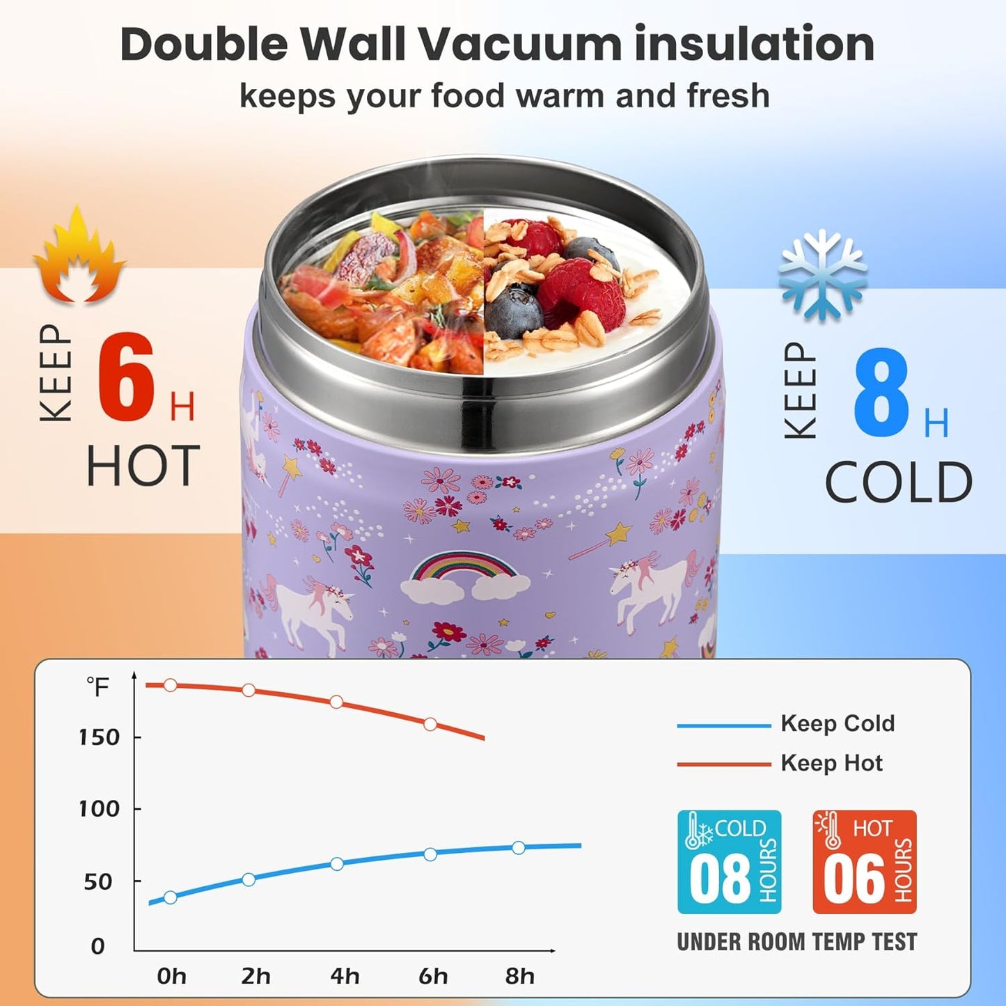 17oz Soup Thermo for Hot Food Kids,Insulated Food Jar with Spoon,Thermo Hot Food Lunch Container,Wide Mouth Leakproof Stainless Steel Lunch Box for School-Horse