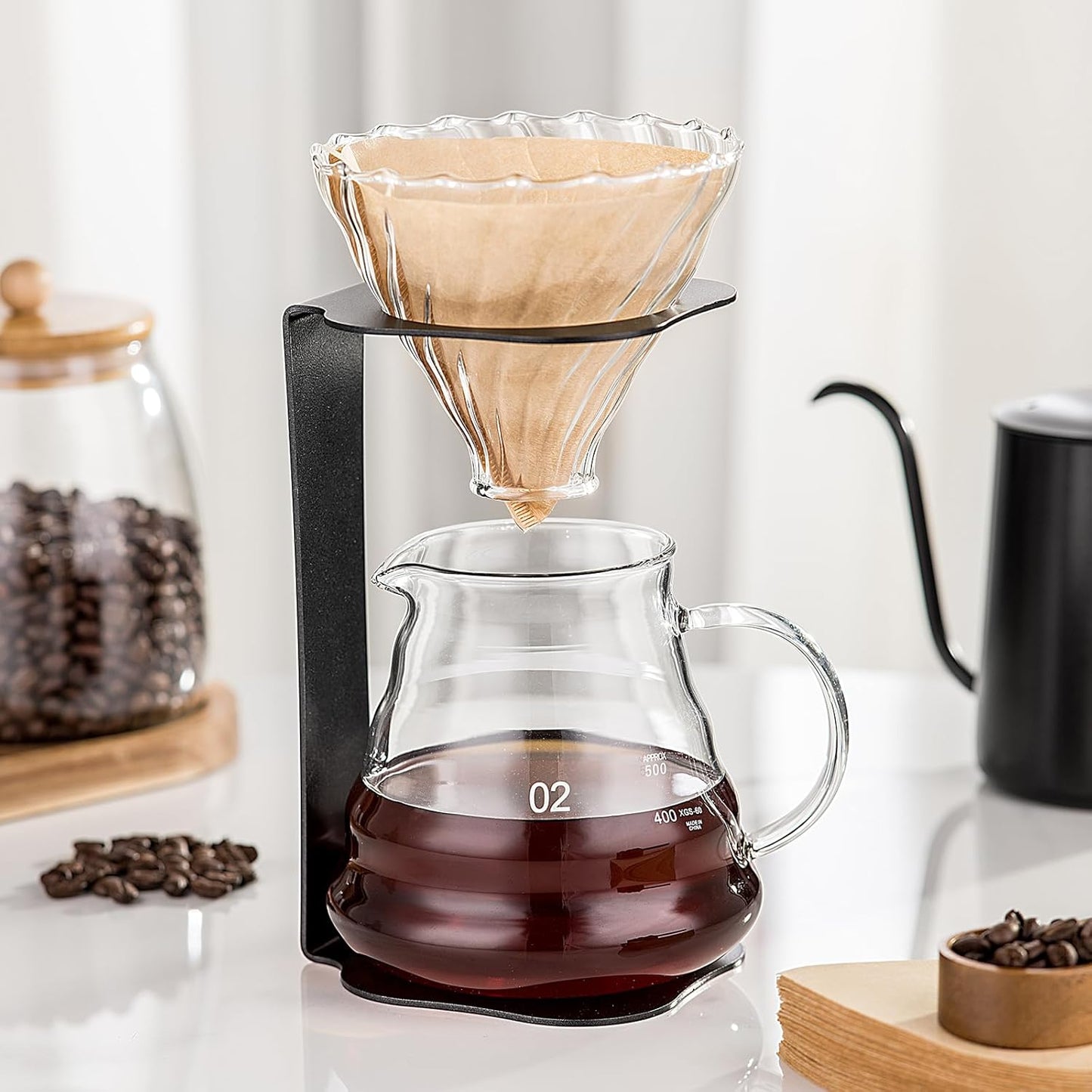 Coffee Pour Over Set – Complete Pour Over Coffee Maker with Dripper, Pot, and 100 Filters | Portable Style Drip Coffee Pour Over