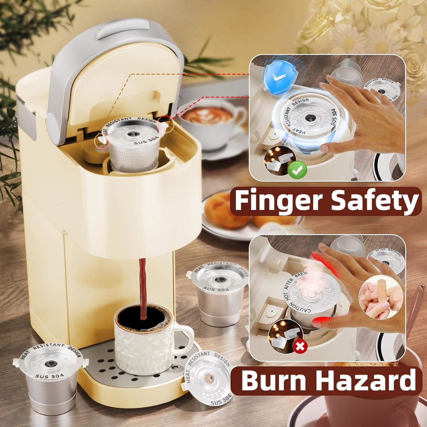 4 Pack Reusable K Cups Coffee Pods for Keurig 1.0: Stainless Steel Refillable K Cups - Reusable Coffee Filters for Keurig Coffee Machine, BPA-Free, SUS 304‌, Scoop, Heat Resistant Handles