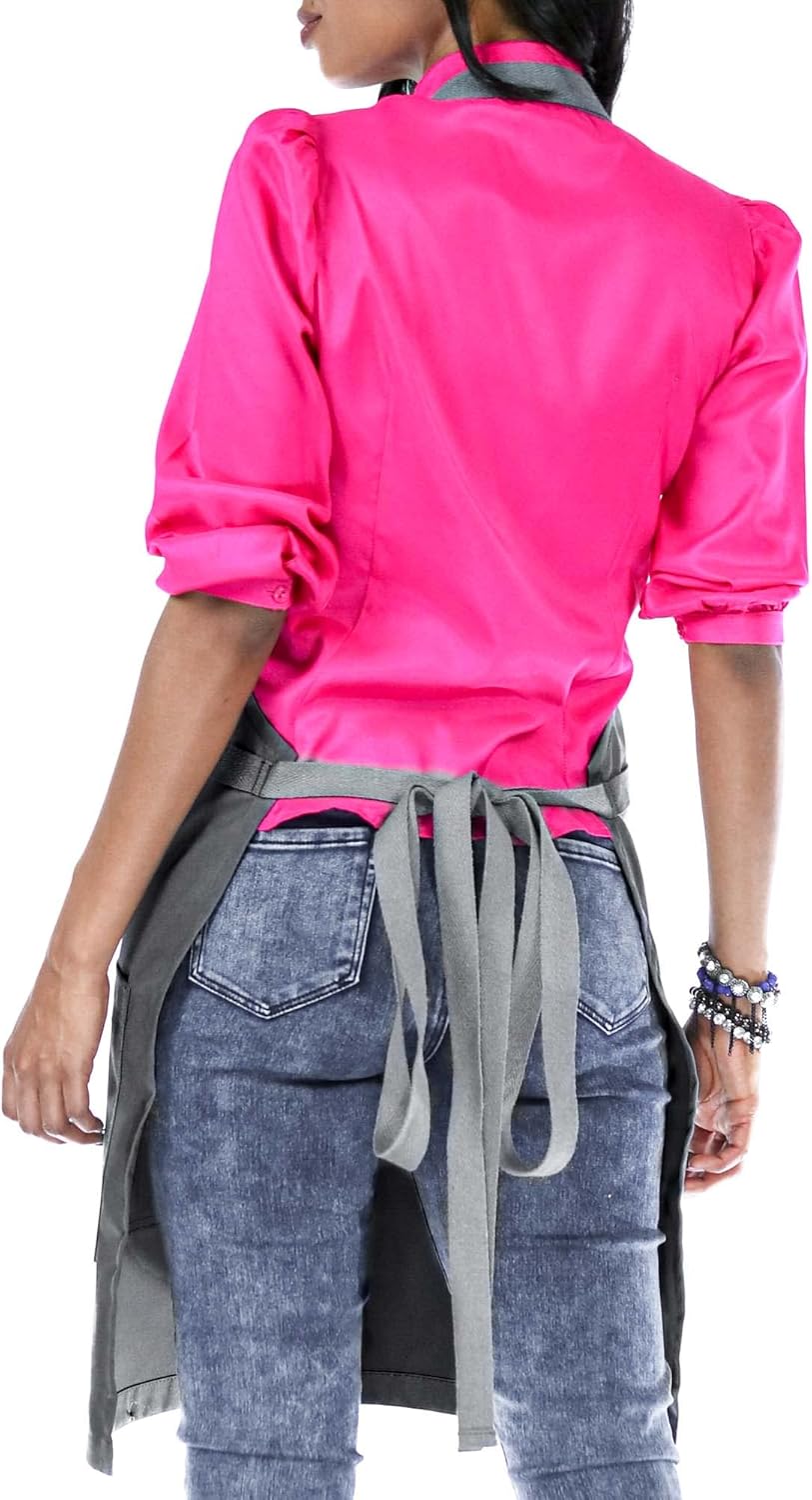 Under NY Sky Chef Apron – Professional Gray Twill – Cotton Straps - Smart Pockets - Adjustable for Men and Women – Pro Chef, Cook, Kitchen, Baker, Barista, Bartender, Server Aprons