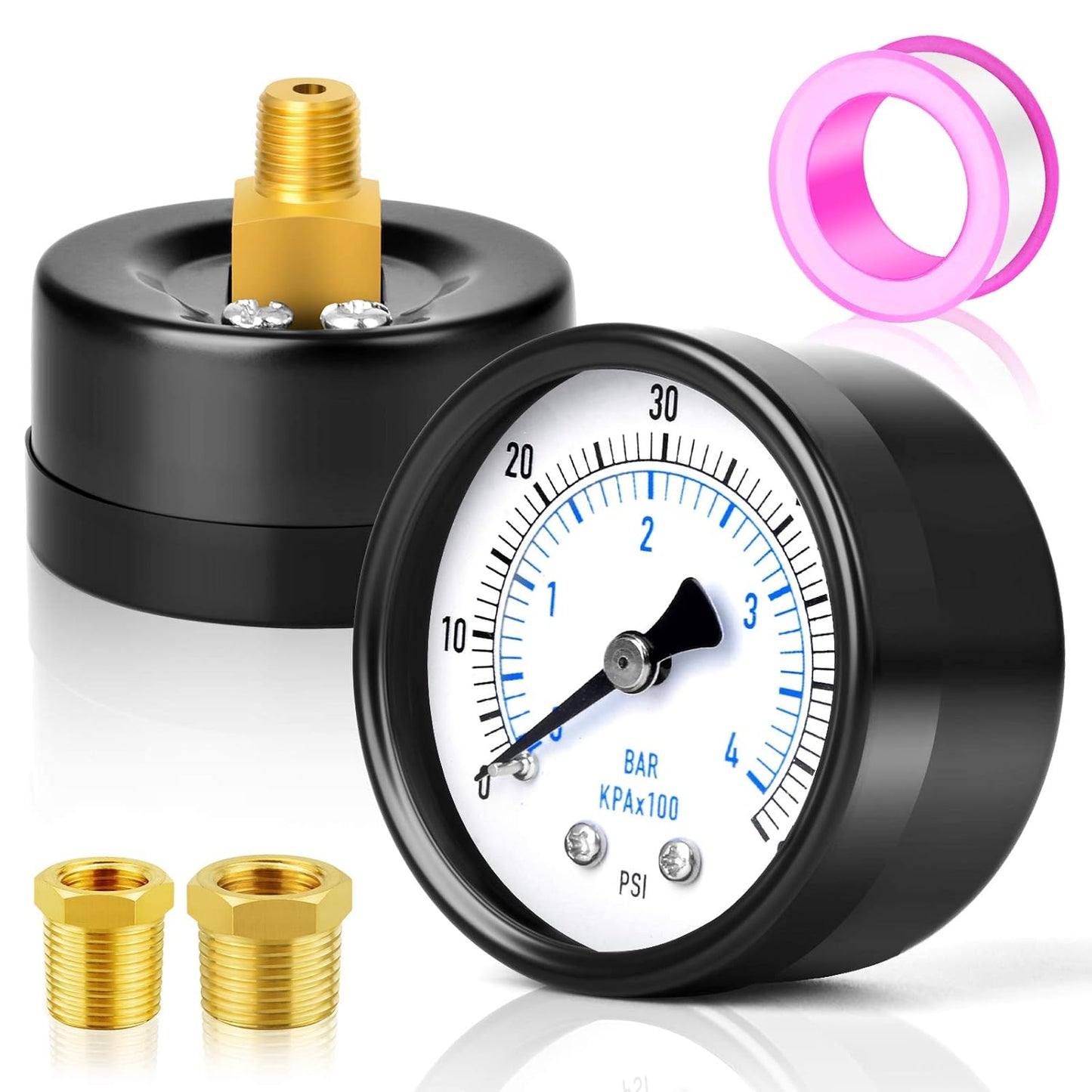 MEANLIN MEASURE 0-60Psi 2" DIAL FACE 1/8" NPT Well Pump Pressure Gauge, with 1/4" NPT and 3/8" NPT Hex Bushing, 3-2-3% Accuracy, Center Back Mount