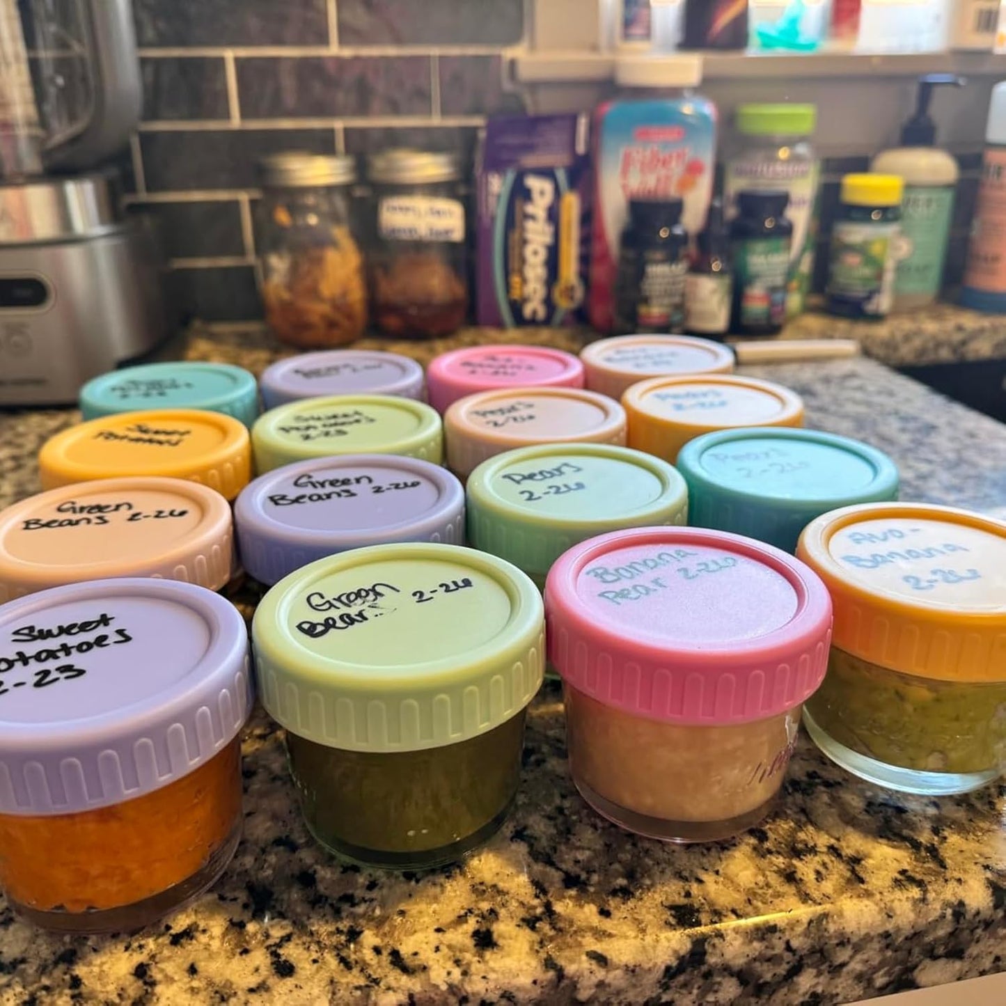 WILLDAN Glass Baby Food Storage Jars w/Lids (4 oz, 24 Pack Set) Snack, Puree, Reusable Small Containers, Breast Milk, Fridge or Freezer, Microwave & Dishwasher Safe, Essential Must Have for Infants