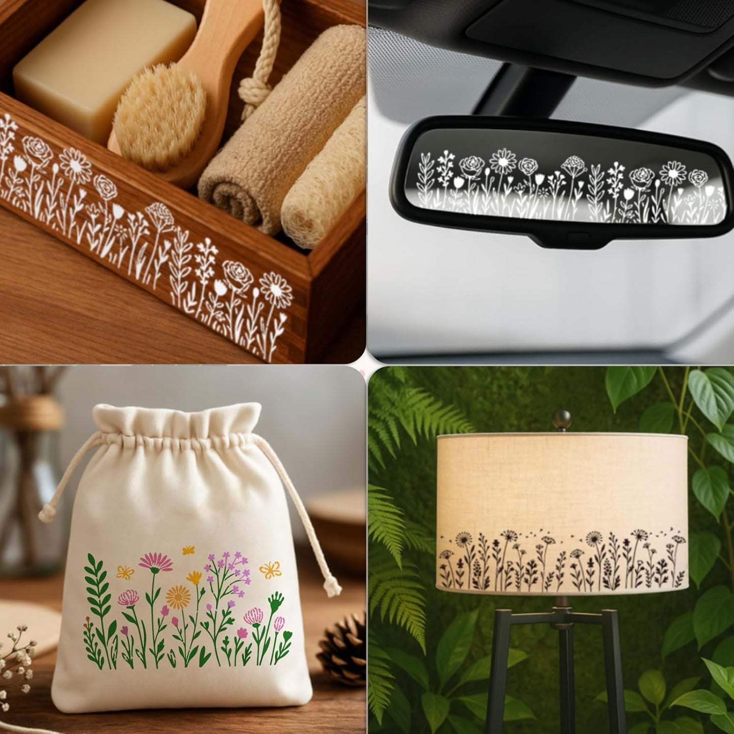 16PCS Large Flower Stencils for Painting Wildflower Stencils with Brushes Floral Spray Paint Stencil Reusable Drawing Template for Walls Garden Fence Furniture Card