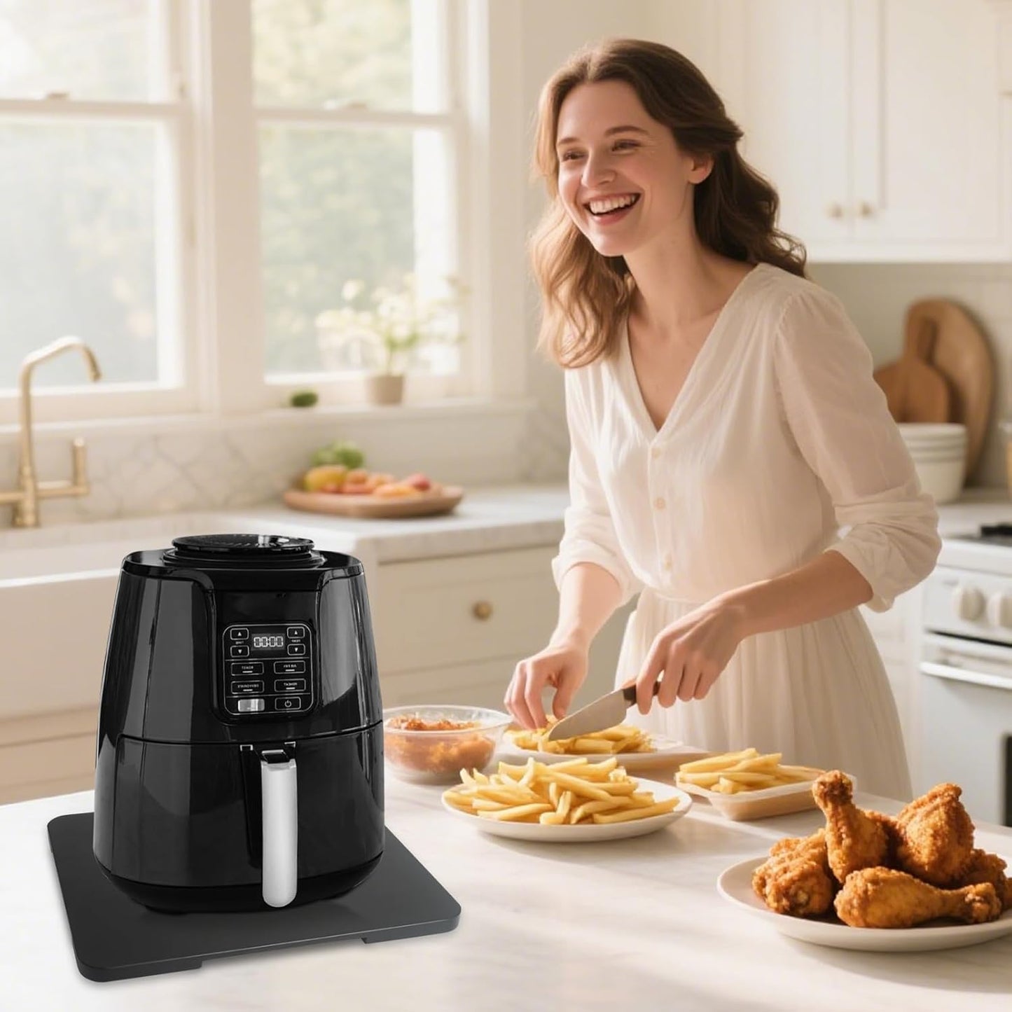 360° Rolling Tray Bamboo Appliance Slider for Kitchen Appliances, Coffee Maker Mat Tray for Countertops Sliding Tray for Coffee Maker Appliances Mat Easily from Under The Cabinet Black 11.6×13.9