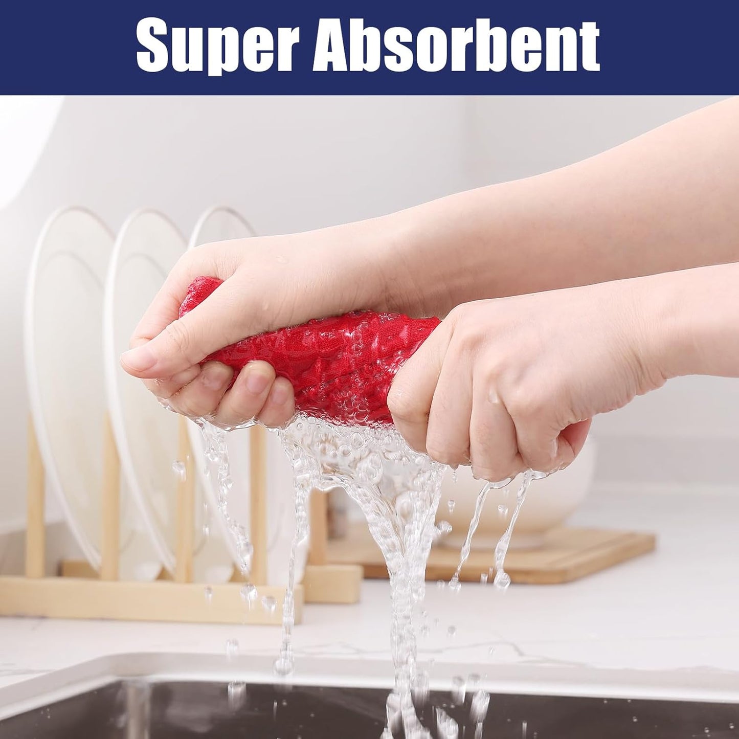 Homaxy Microfiber Waffle Weave Kitchen Dish Cloths, 12 x 12 Inch Ultra Absorbent and Solid Color Dish Towels for Kitchen Fast Drying Dishcloth for Washing Dishes, 8 Pack, Red