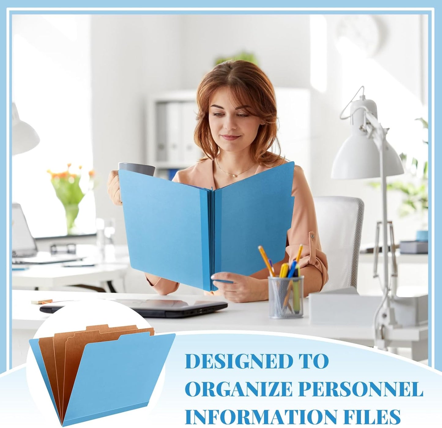 12 Pcs Classification Folders Letter Size, Back to School Supply for Teacher, Student, 3 Dividers Pressboard File Folder Bulk with 2 Fasteners, 3.5 Inch Expanding File Organizer (Blue)