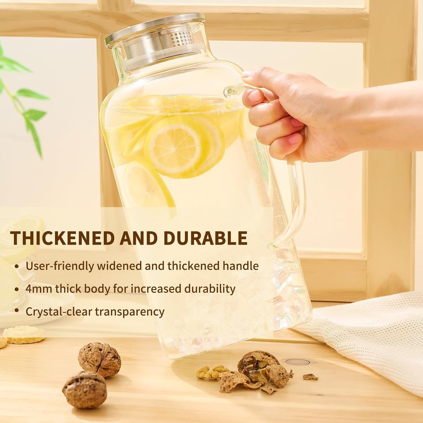 Glass Pitcher, 3.5L/118 oz Glass Water Pitcher with Lid and Spout, Heat/Cold Resistant Borosilicate Glass Water Carafe for Coffee, Juice and Homemade Beverage