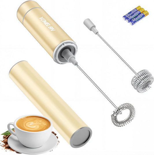 Electric Milk Frother Handheld,Travel Coffee Drink Mixer Batteries Included, 304 Stainless Steel Whisk for latte Cappuccino,Bulletproof Coffee Hot Chocolate,Egg-Beige