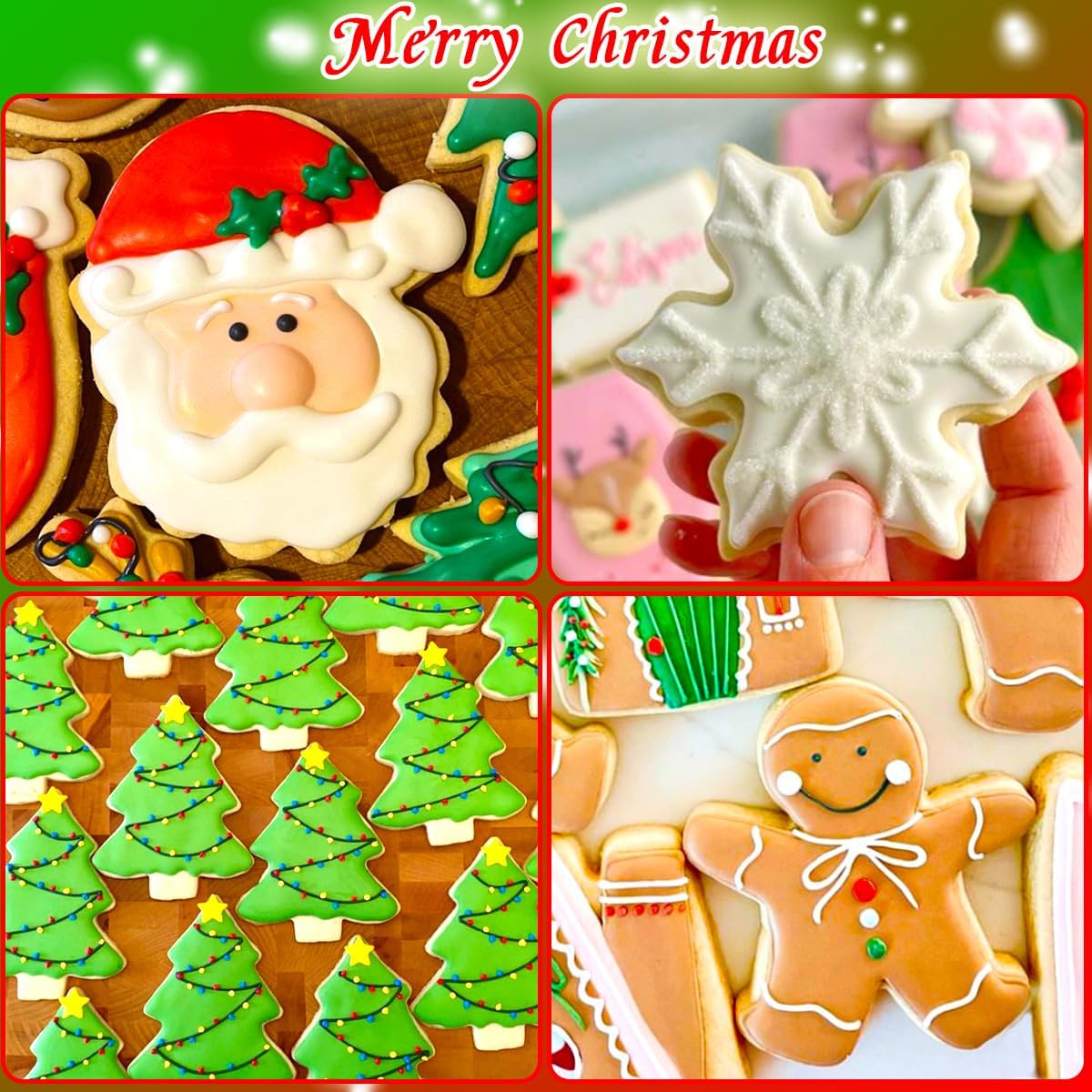 Christmas Cookie Cutters 6Pcs Large, Christmas Theme Shapes Cookie Cutters Santa Claus Gingerman Truck Elk Snow Mini Tree, Metal Dough Fondant Biscuit Molds for Kitchen