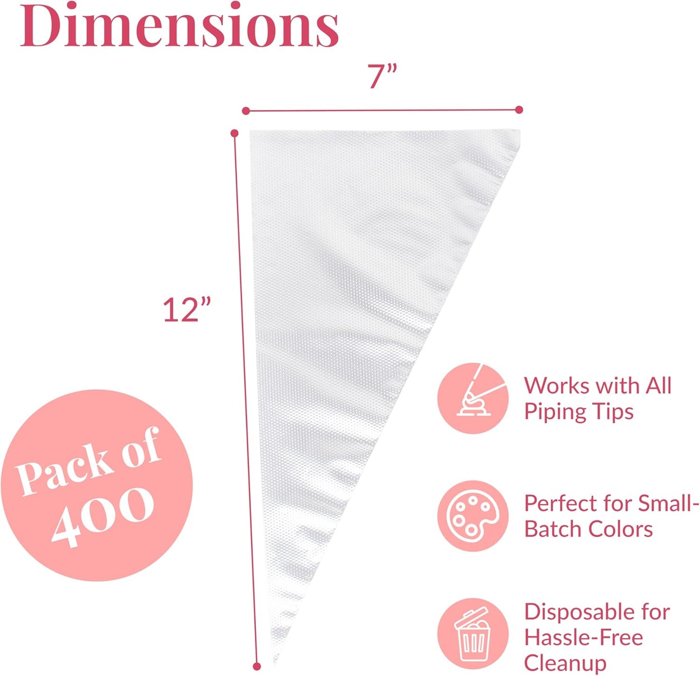 Prestee 400 Anti Burst Disposable Piping Bags, 12" - Pastry Bags, Icing Piping Bags, Tipless Piping Bags, Frosting Bags, Piping Bag, Cake Decorating Bags, Christmas Holiday Cake and Cookie Decoration