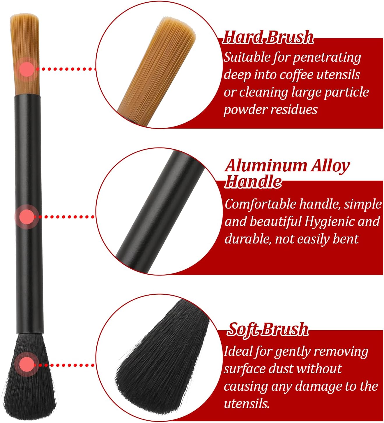 Dual Heade Coffee Grinder Brush, Espresso Machine Cleaning Brush Coffee Pot Brush Professional Coffee Grinder Brush Coffee Bar Brush Nylon Barista Brush Tools for Coffee Machine Toaster Cleaning