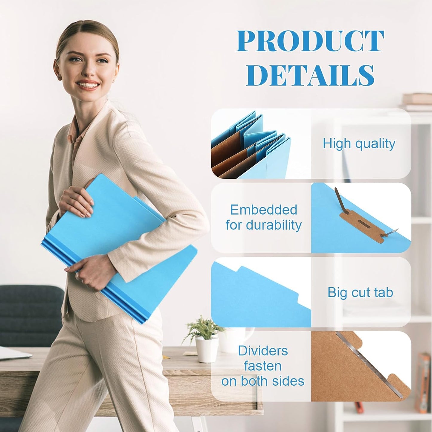 72 Pcs Classification Folders Letter Size, Back to School Supply for Teacher, Student, 3 Dividers Pressboard File Folder Bulk with 2 Fasteners, 3.5 Inch Expanding File Organizer (Blue)