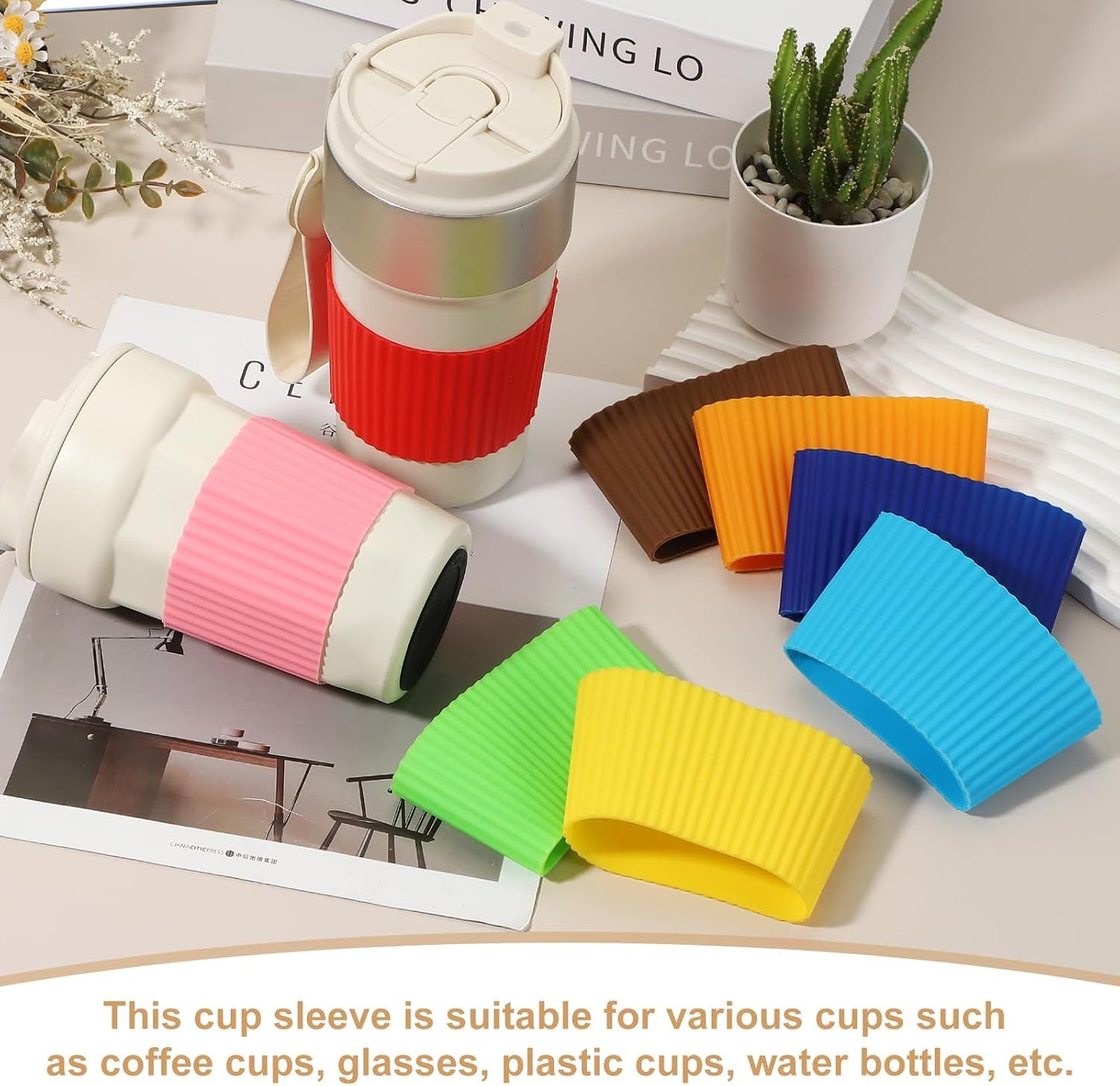 uxcell 6Pack Coffee Cup Sleeves, Reusable Silicone Heat Resistant Cup Protective Sleeve Nonslip Mug Protector Cover for Home Travel Coffee Mug Glasses Water Bottle Boots, Black