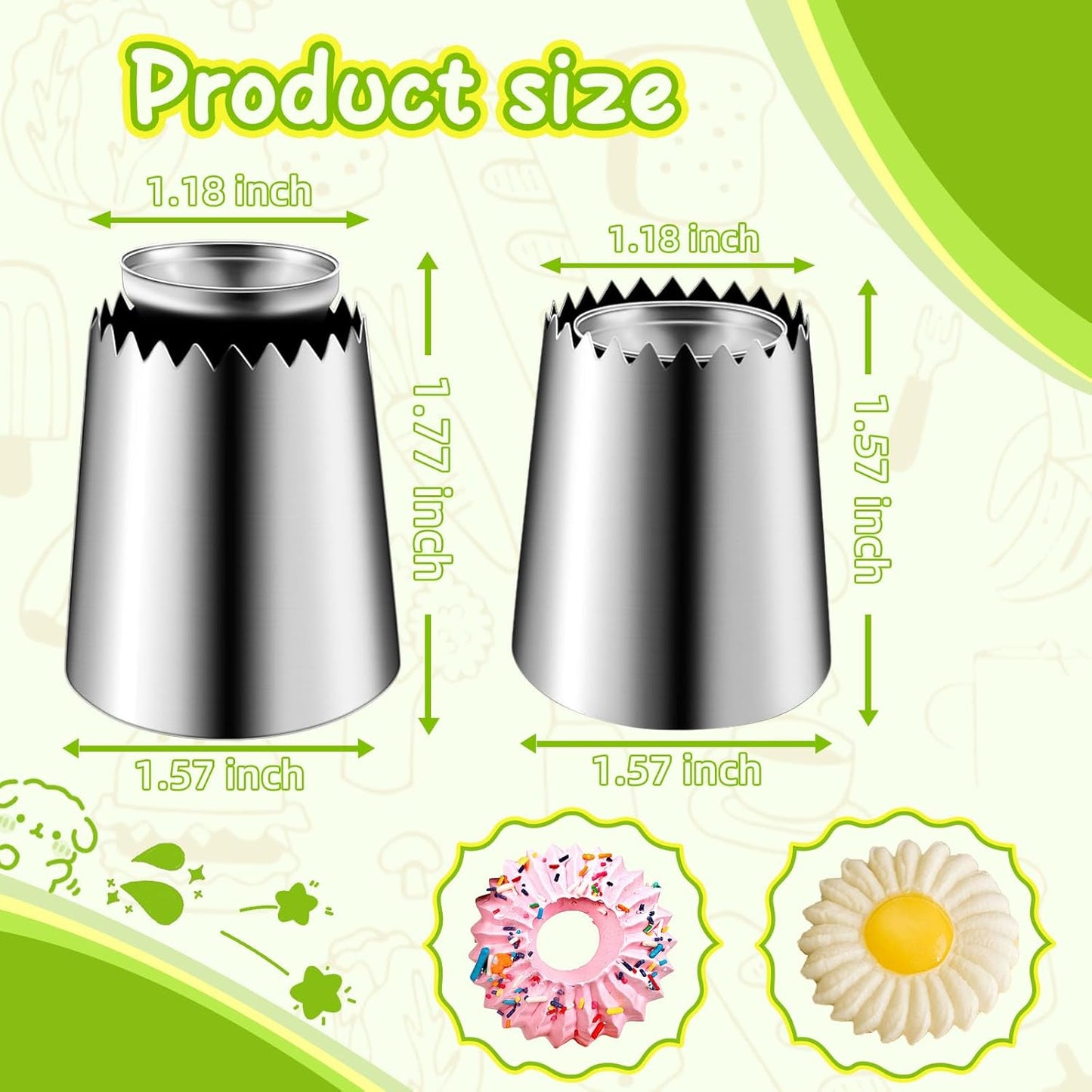 Suuker Large Piping Tips Set, Sultan Ring Baking Mold Icing Nozzle Stainless Steel Icing Piping Nozzles Cake Decorating Supplies for Kitchen Gift(2 Pieces, Silver)