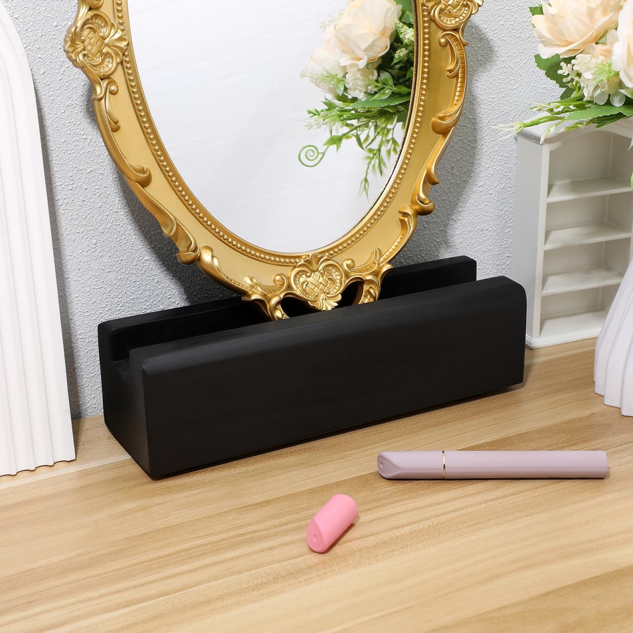 Baluue Wooden Mirror Stand Multi-Use Floor Mirror Support Base, Anti-Slip Wooden Holder for Full Length Ideal for Home Decor and Daily Use 9.84 X 2.95 X 2.67 Inches, Black