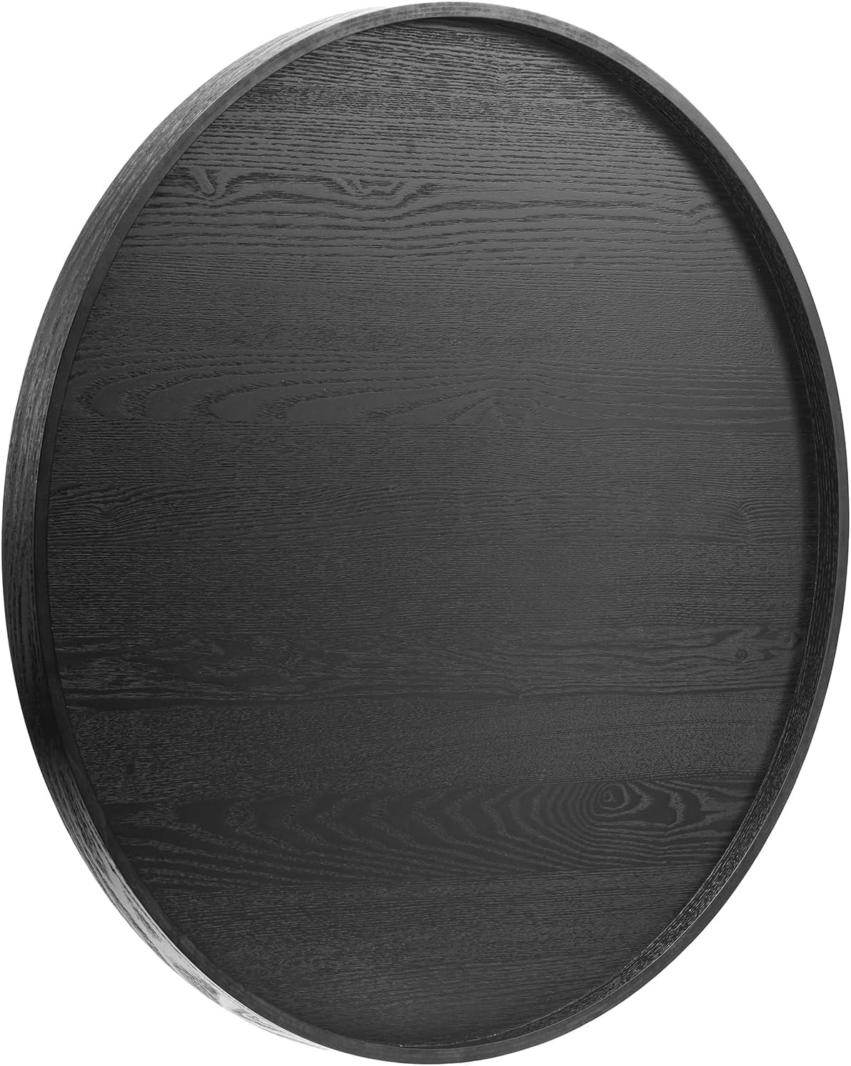 20 inch Round Solid Wood Serving Tray Extra Large Tea Coffee Snack Food Meals Serving Plate Non-Slip Kitchen Party Bar Server Ottoman Tray Breakfast Tray with Raised Edges Black
