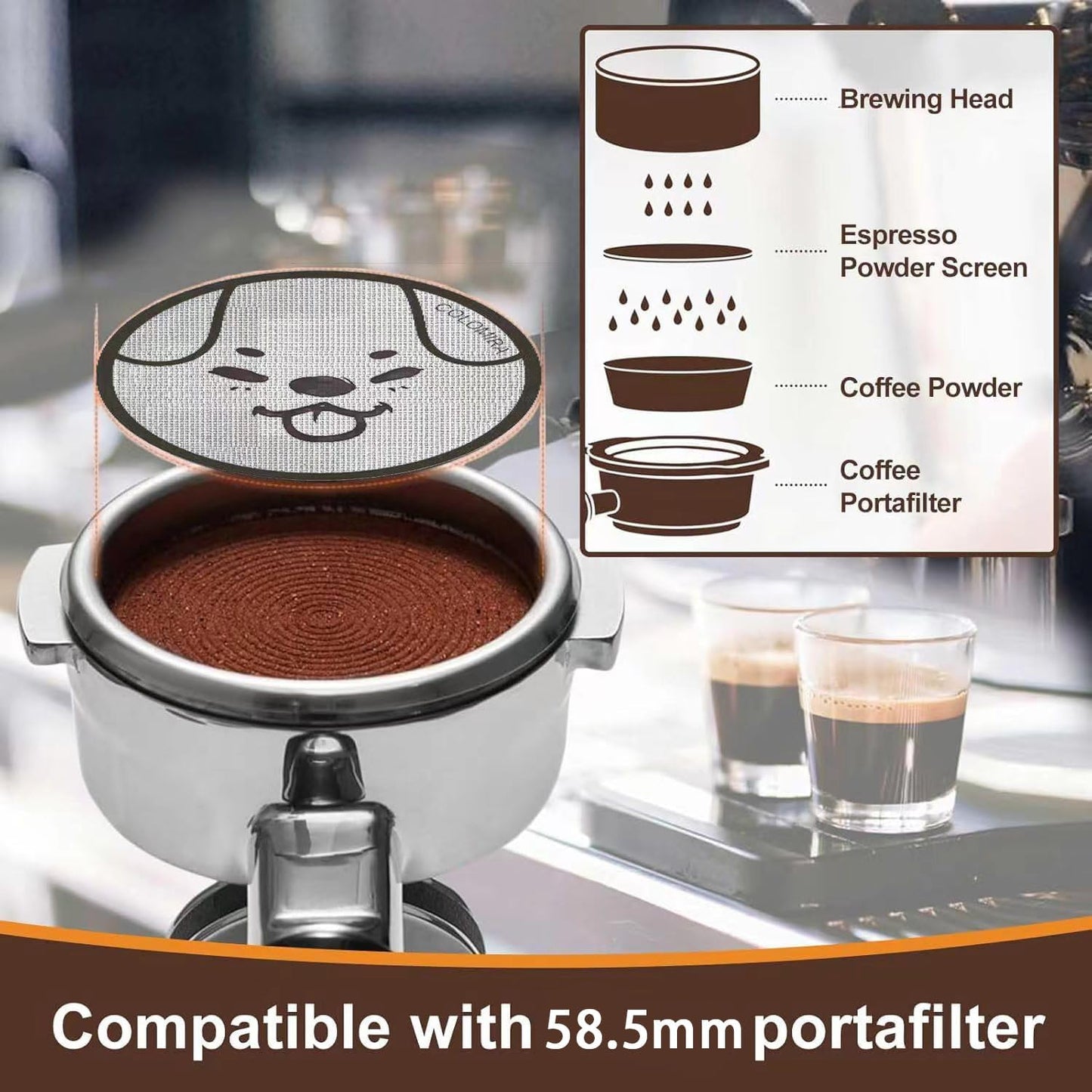 58.5mm Espresso Puck Screen 3-Pack, Lower Shower Screen, Metal Coffee Reusable Filter for 58mm Espresso Portafilter Basket, 1.7 Thickness(Cute Animal)
