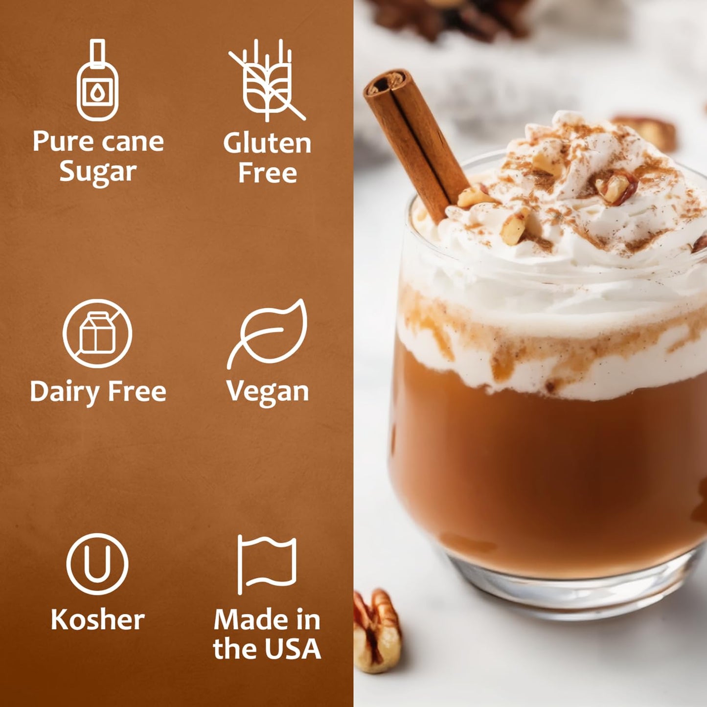 Syruvia Pecan Pie Syrup – 25.4 fl oz Syrup for Coffee, Lattes, Shakes, Smoothies, Desserts – 100% Vegan, Gluten Free, Kosher – Delicious Coffee Syrup