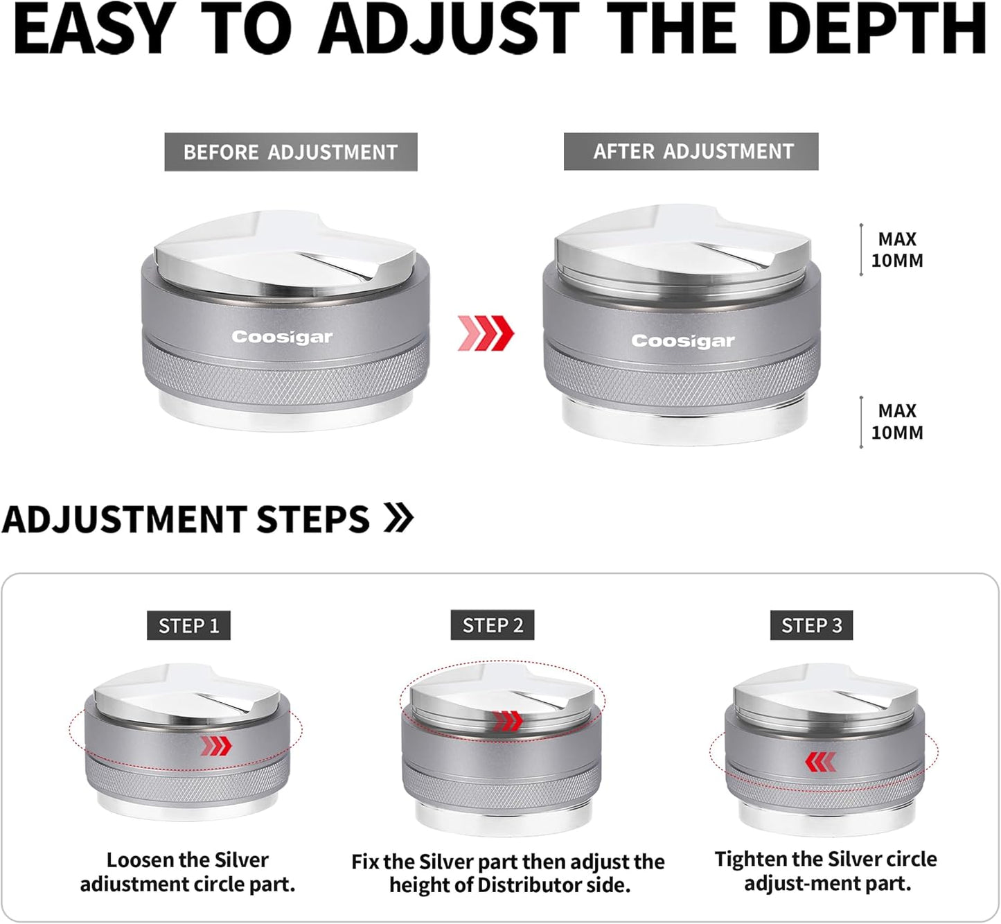 51mm Coffee Distributor and Tamper,Dual Head Coffee Leveler Fits for Delonghi 51mm Portafilter,Professional Espresso Hand Tamper.(Silver)