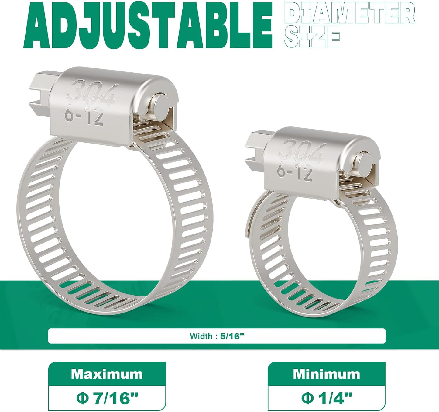 40PCS Hose Clamps Stainless Steel Adjustable 1/4"– 7/16"(6-12mm) Worm Gear Hose Clamp, Heavy Duty Metal Small Hose Clamps for Automotive, Pipe, Radiator Plumbing, Fuel Line