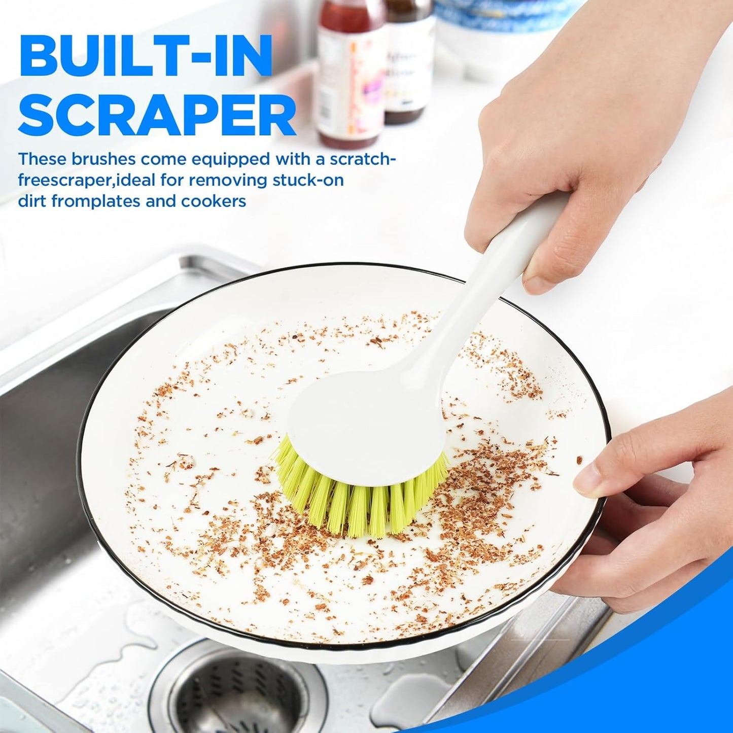 3 Pcs Household Cleaning Brushes with Handles are Perfect Cleaning Pans Dish Brush Scrub Brush Kitchen Cleaner for Cleaning Pasta Plate countertops and Cleaning Brushes for Household use