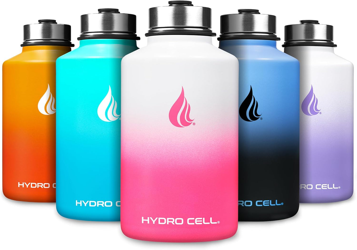 HYDRO CELL Stainless Steel Insulated Water Bottle with Straw - For Cold & Hot Drinks - Metal Vacuum Flask with Screw Cap and Modern Leakproof Sport Thermos for Adults (White/Pink 64oz)