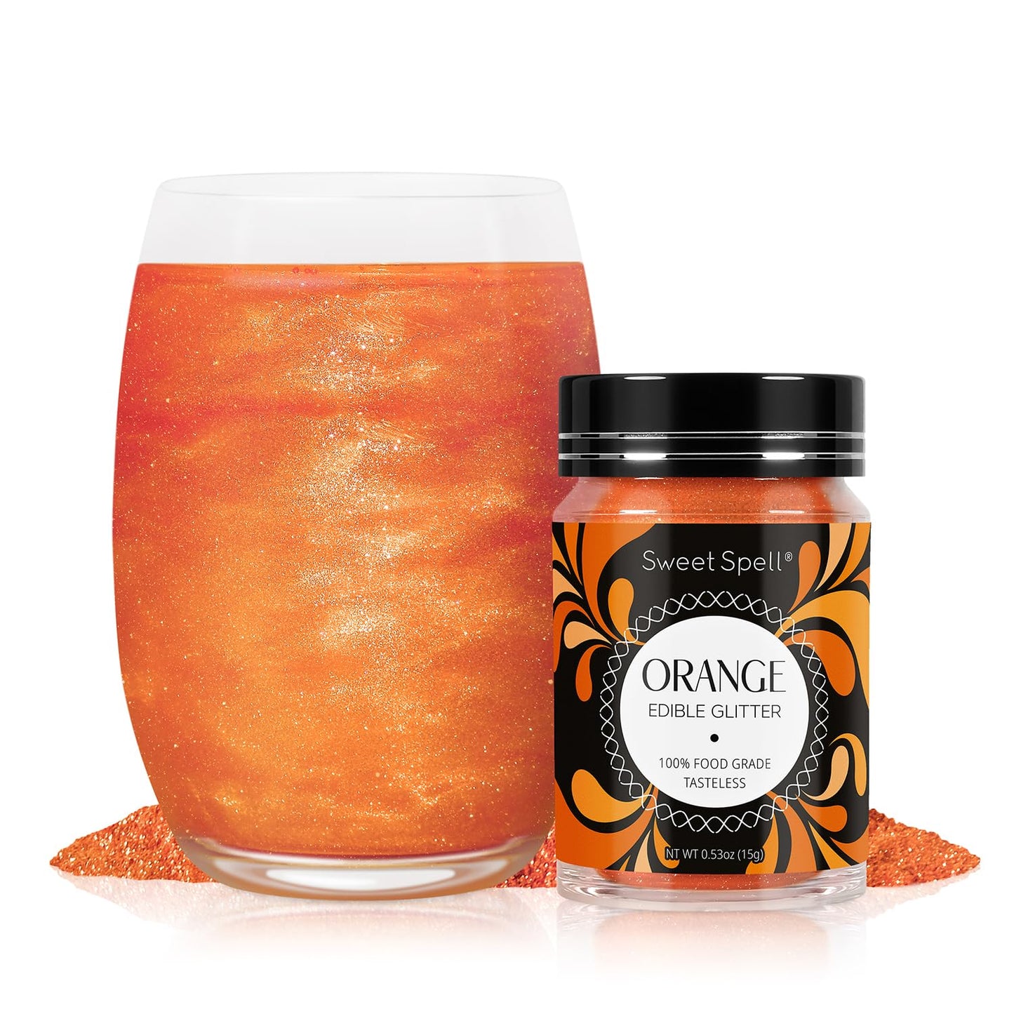 Sweet Spell Edible Glitter (15g) - Shimmer Sparkles for Drinks, Cakes, Cocktails - 100% Edible & Food Grade Glitter, Vegan, Gluten-Free (Orange)