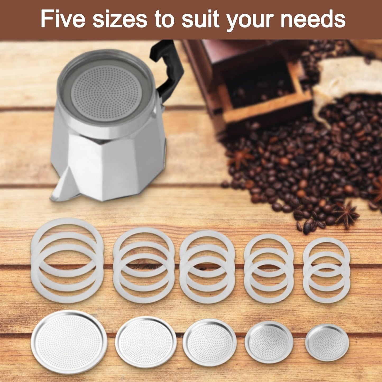 2/3/6/9/12 Cup Gasket & Filter For Stovetop Espresso Coffee Makers, Rubber Seal For Stove Top Coffee Maker Moka Pot, Silicone Gasket Seals, Espresso Machine Replacement Parts(6 cup)