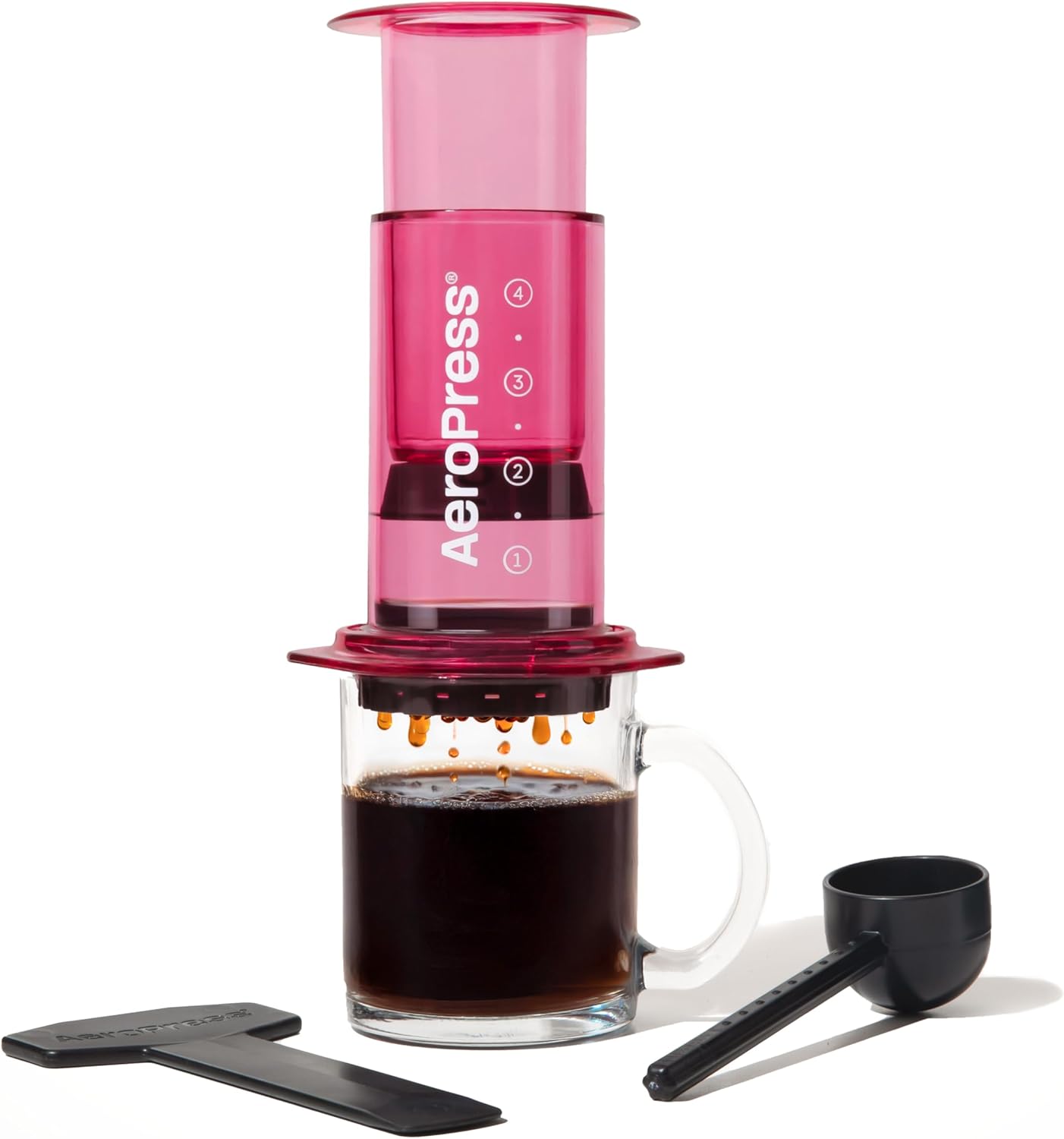 AeroPress Clear Pink Coffee Press – 3 In 1 Brew Method Combines French Press, Espresso, Full Bodied Coffee Without Grit or Bitterness, Small Portable Coffee Maker for Camping & Travel, Pink