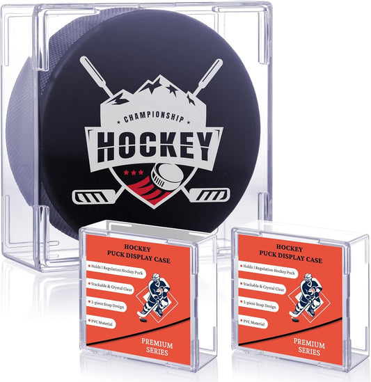 Hockey Puck Display Case, 2 Pack Acrylic Holder for Official Size Pucks, Gifts for Hockey Collectors and Enthusiasts, Premium Display Box for Collectibles