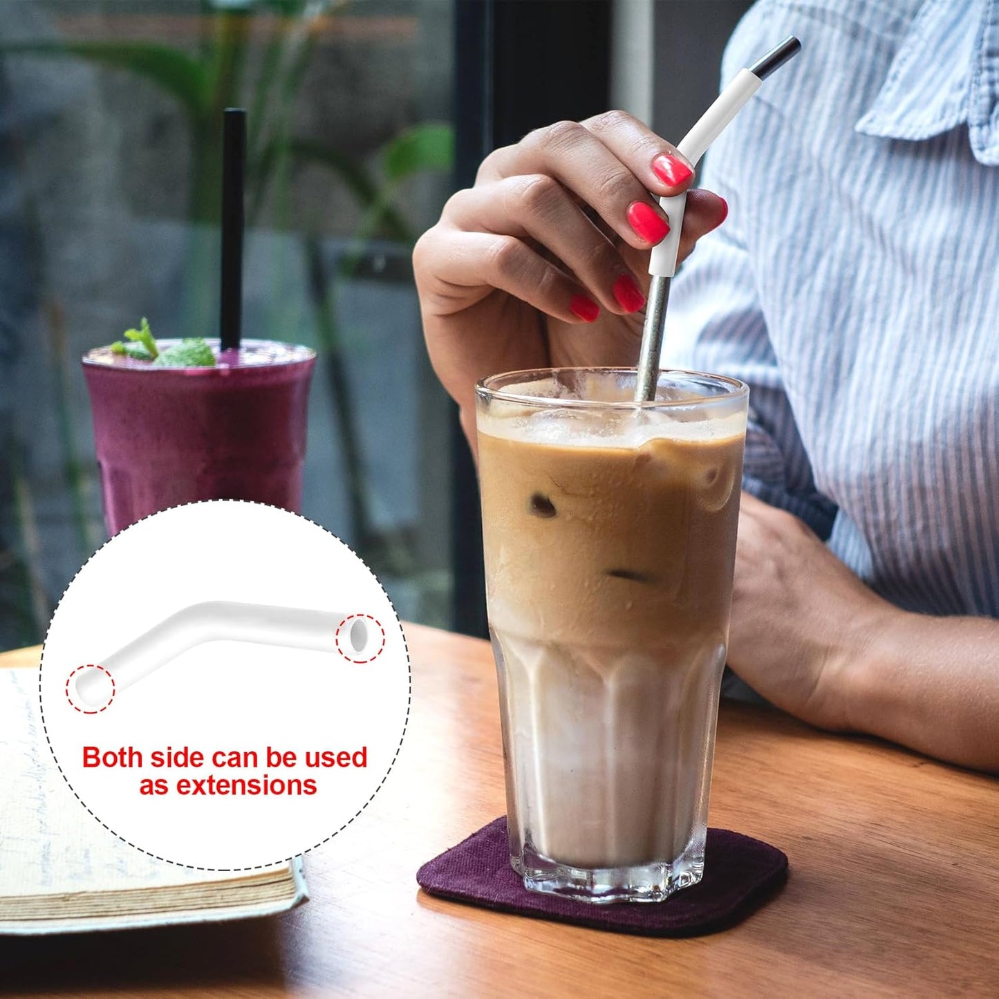 6Pcs Metal Straw Silicone Tips 5/16 IN Wide(8mm Outer Diameter) Food Grade Rubber Straw Covers Flex Elbow Replacement Tip for Stainless Steel Metal Straws,White