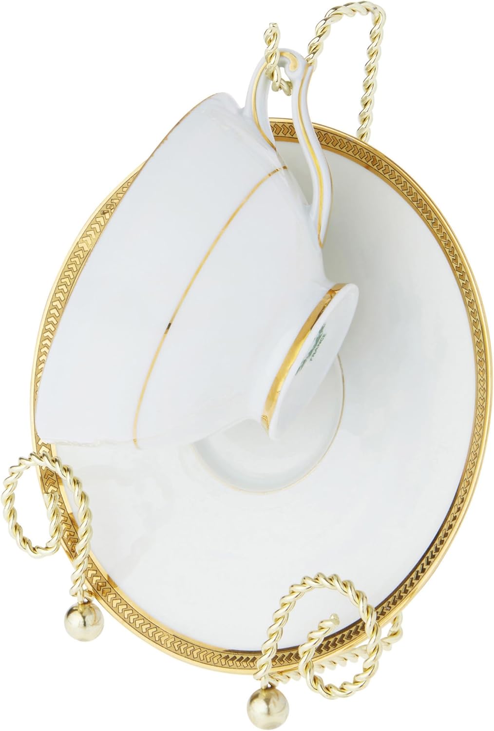 Bard's Scroll Twisted Gold-toned Cup and Saucer Stand, 6.5" H x 5" W x 2.5" D, Pack of 3