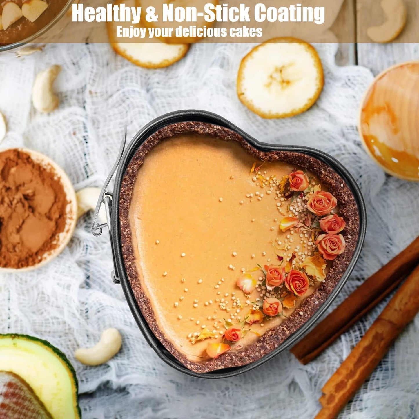 Springform Cake Pan Set of 3 (4, 7, 9 Inch) Heart Leakproof Nonstick Cheesecake Pans with Removable Bottom Carbon Steel Bakeware