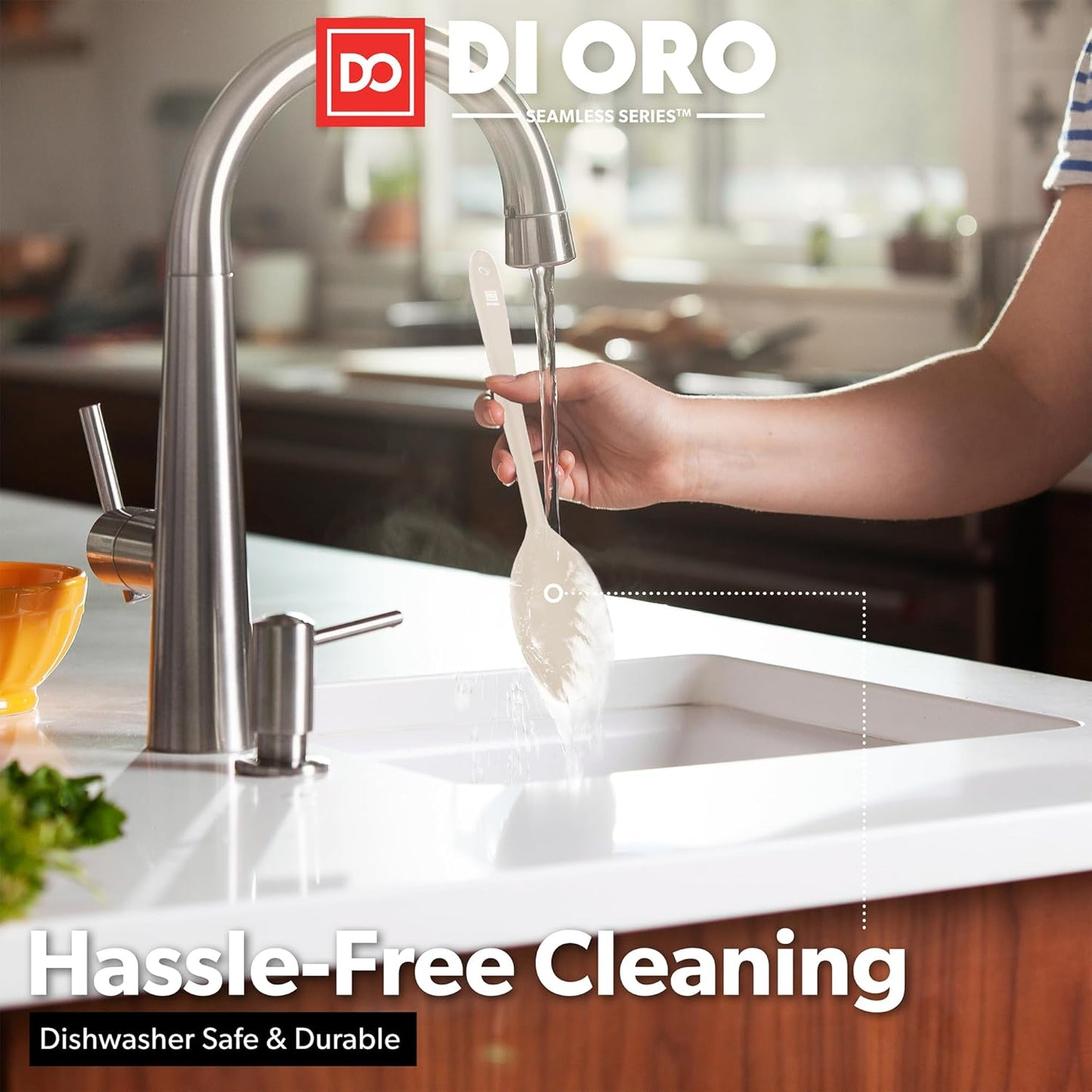 DI ORO Silicone Spoons for Cooking - Large Kitchen Spoons for Mixing, Serving, & Stirring - 600°F Heat-Resistant Non Stick Utensils – Big Solid & Slotted Basting Spoons - Dishwasher Safe (2pc, Clay)