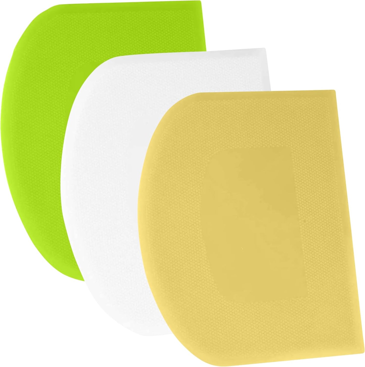 SURDOCA Dough Scraper Bench Scraper - 3P 5.9x4.3" Plastic Flexible Bowl Scraper, Sharp Edge & Angles Cake Scraper. Non-Slip Bakeware Decorating Tools Sculpting & Modeling Tools - White+Yellow+Green