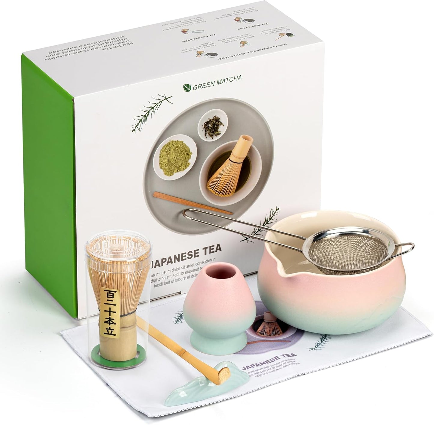 Matcha Whisk Set with Ceramic Matcha Bowl-7PCS, Matcha Kit Gifts for Tea Lovers，Gifts for Women Men Friend,Home Kitchen Decor for Christmas,Halloween