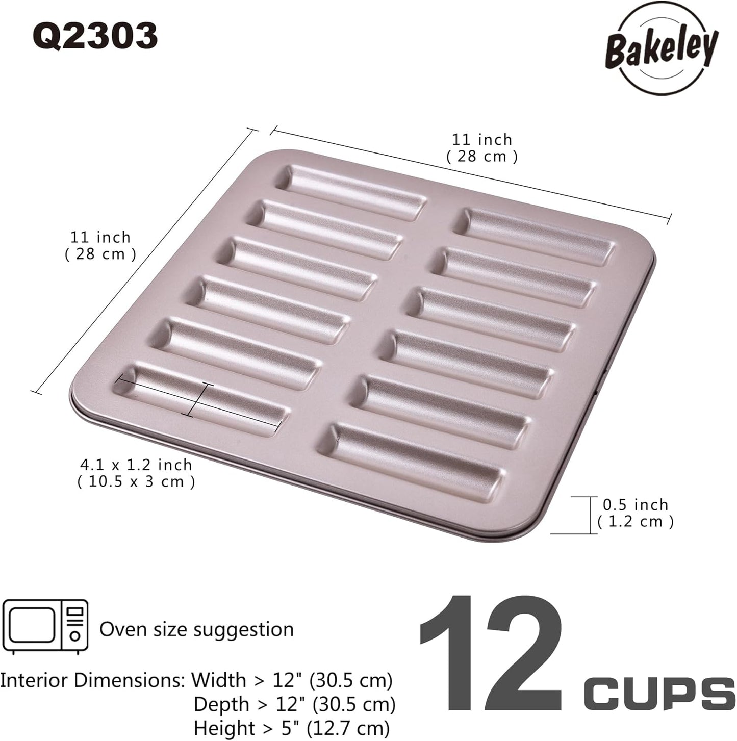 Financier Cake Pan, 12-Cavity Non-Stick Rectangle Muffin Pan Biscuits Cookies Bakeware for Oven Baking (Champagne Gold)