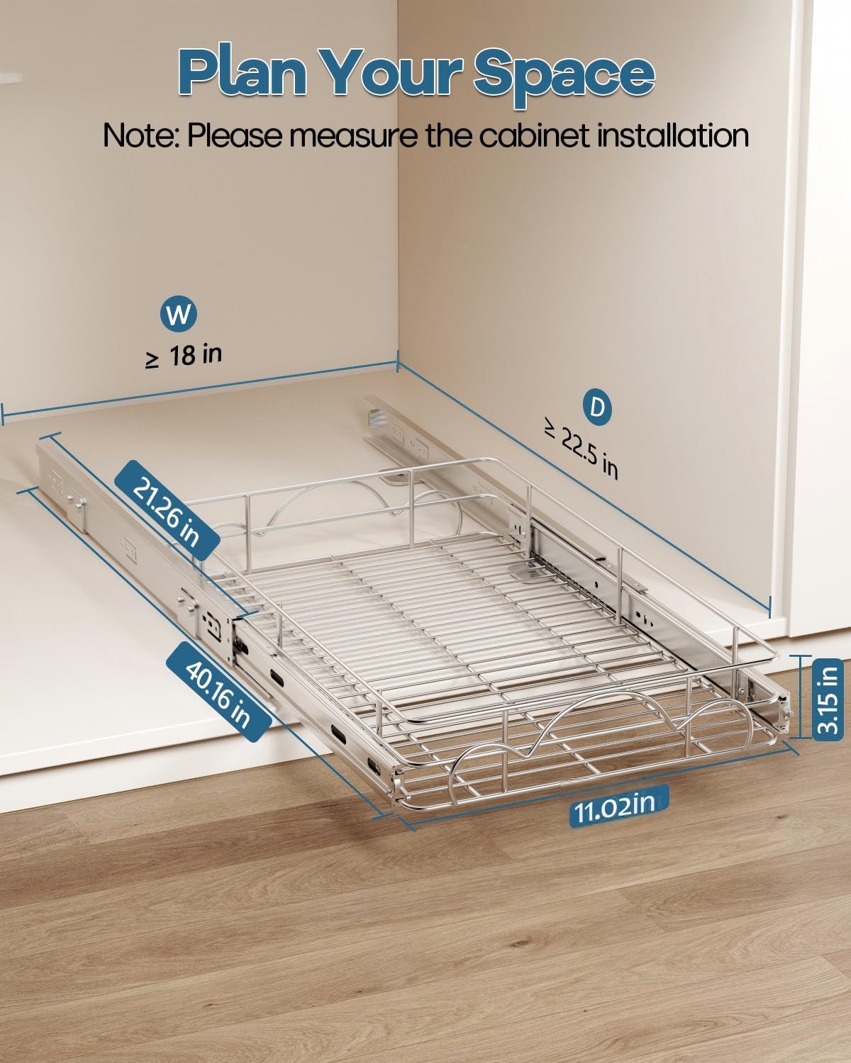 11" Wx21 D Pull Out Cabinet Organizer, Home Shelf Organization, Heavy-Duty Pull Out Shelves for Cabinets, Slide Out Drawers Organizer for Kitchen, Pantry