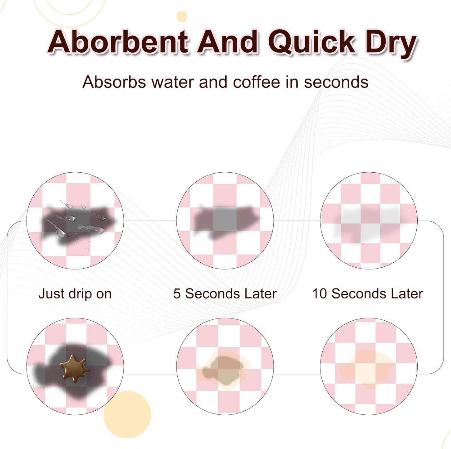 Dish Drying Mat for Kitchen Counter, 16.5’’ X 31.5’’ Absorbent Coffee Mat, Checkered Coffee Bar Mats for Espresso Machine Station, Hides Stains, Rubber Backed Dish Drying Pad, Pink & White